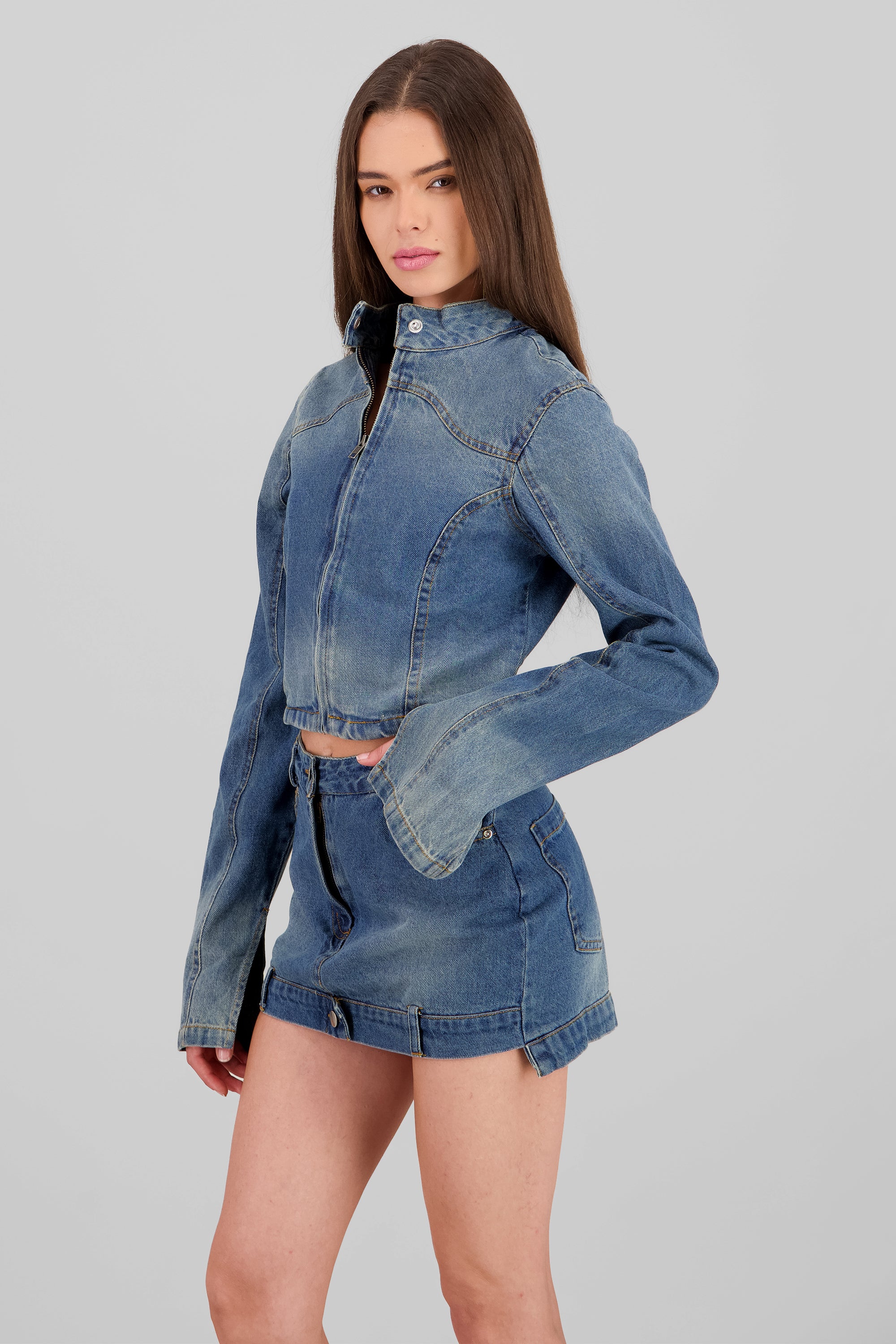 Cropped Moto Jacket MEDIUM WASH