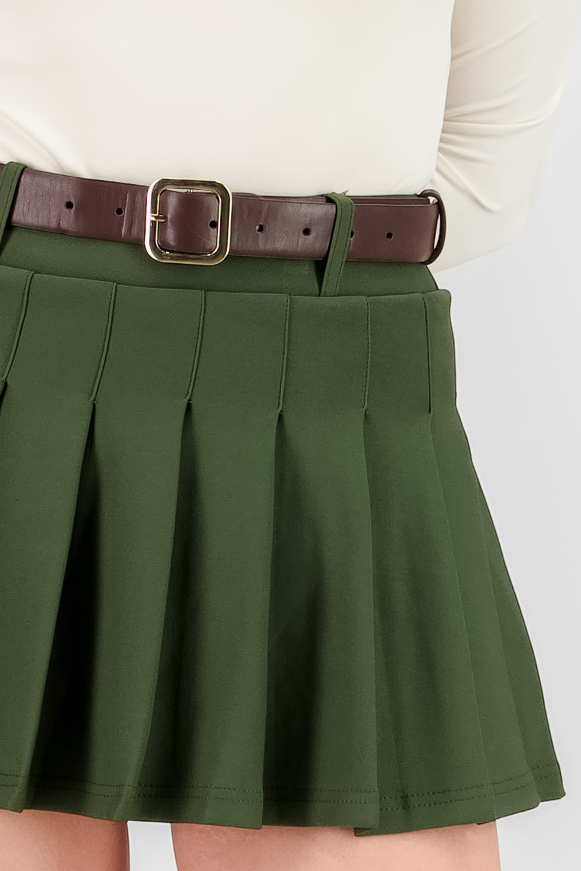 Plated Mini Skirt OLIVE