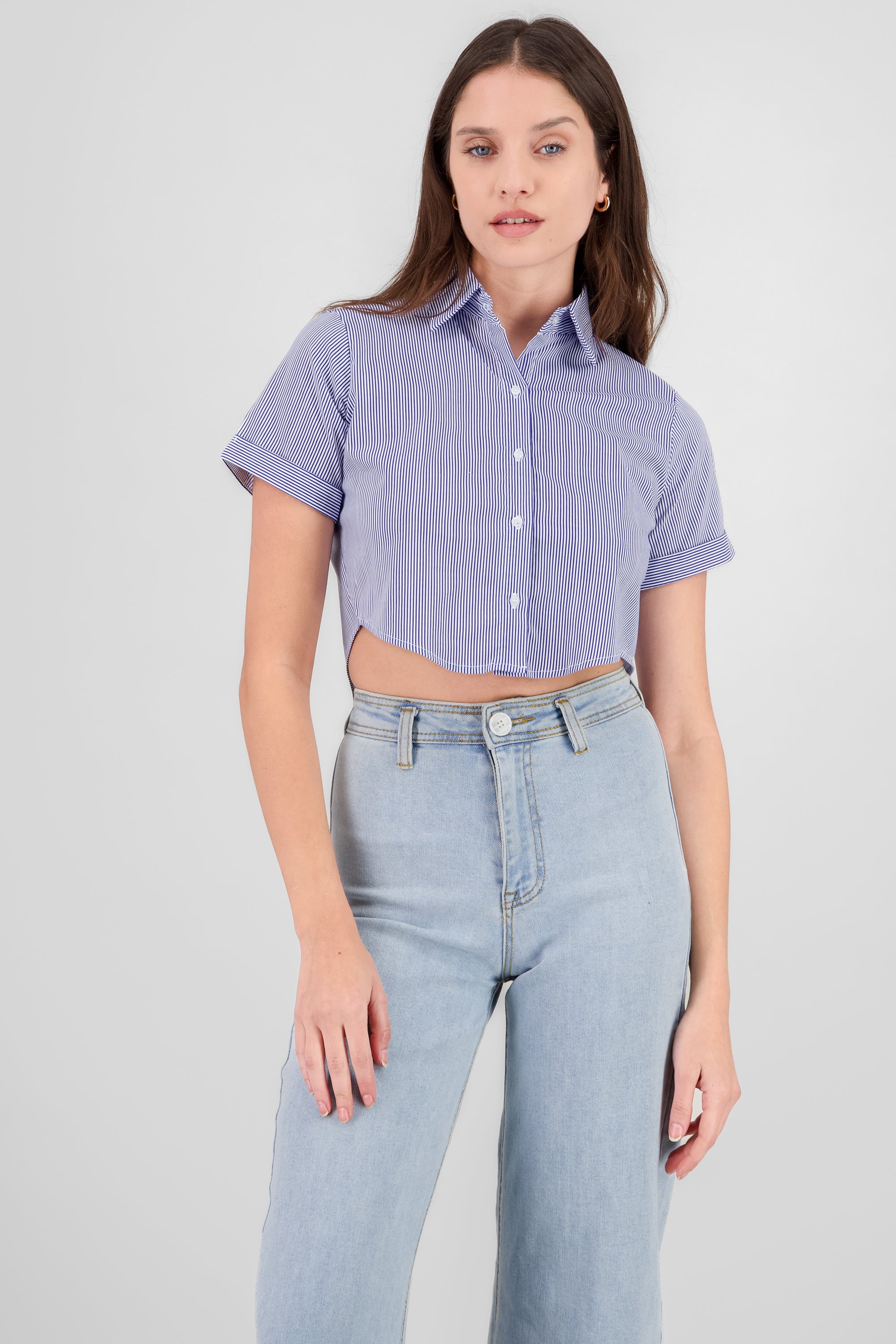 Cropped Short Sleeve Shirt NAVY COMBO