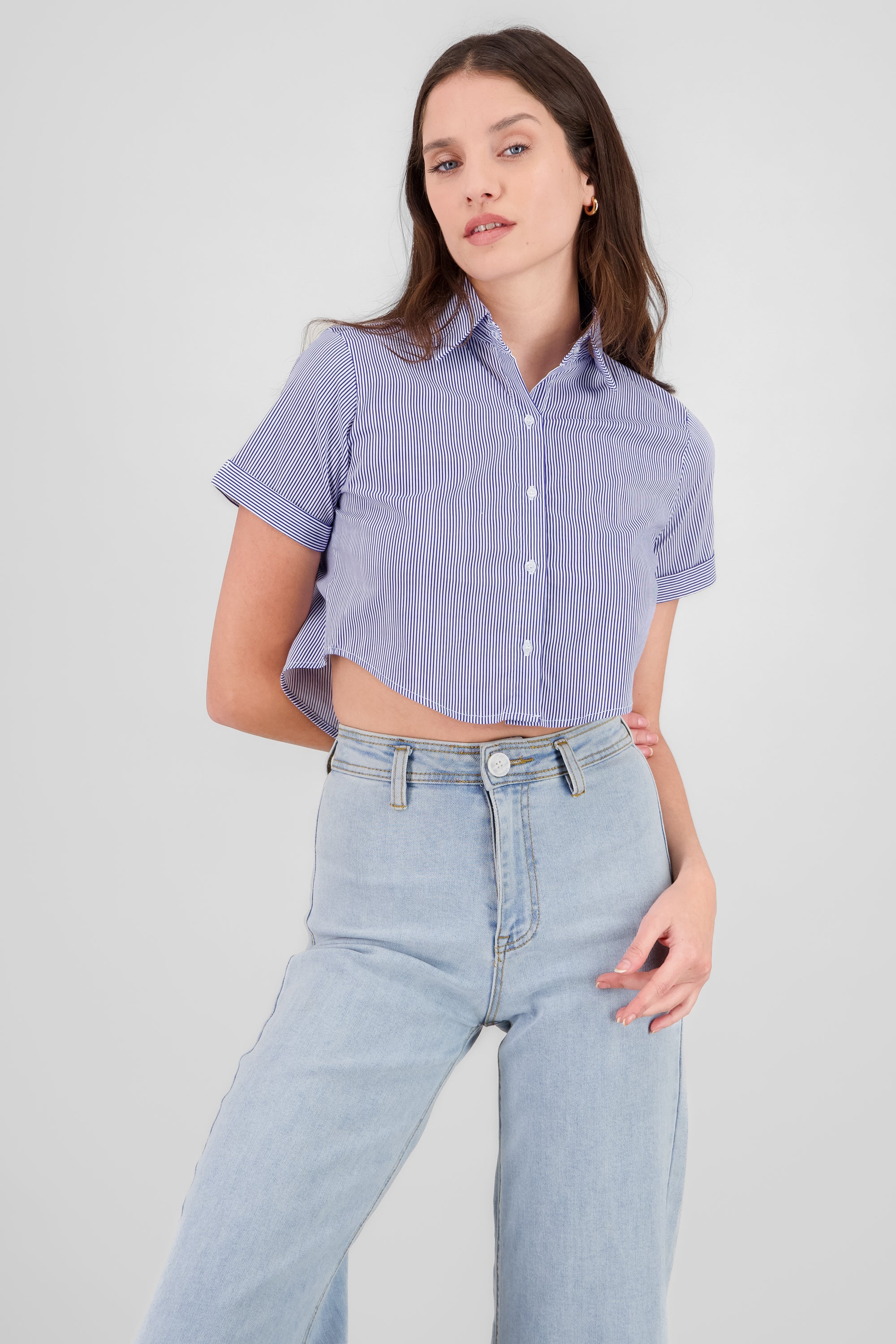 Cropped Short Sleeve Shirt NAVY COMBO