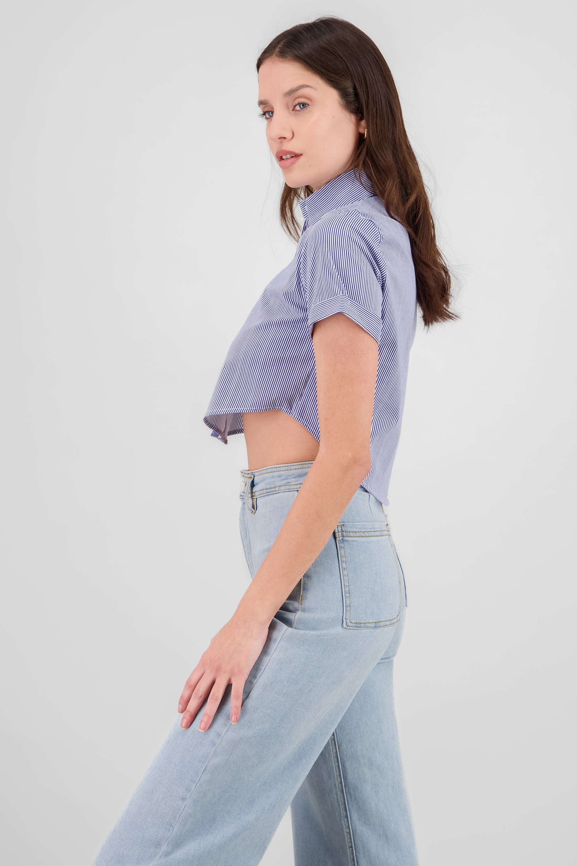 Cropped Short Sleeve Shirt NAVY COMBO