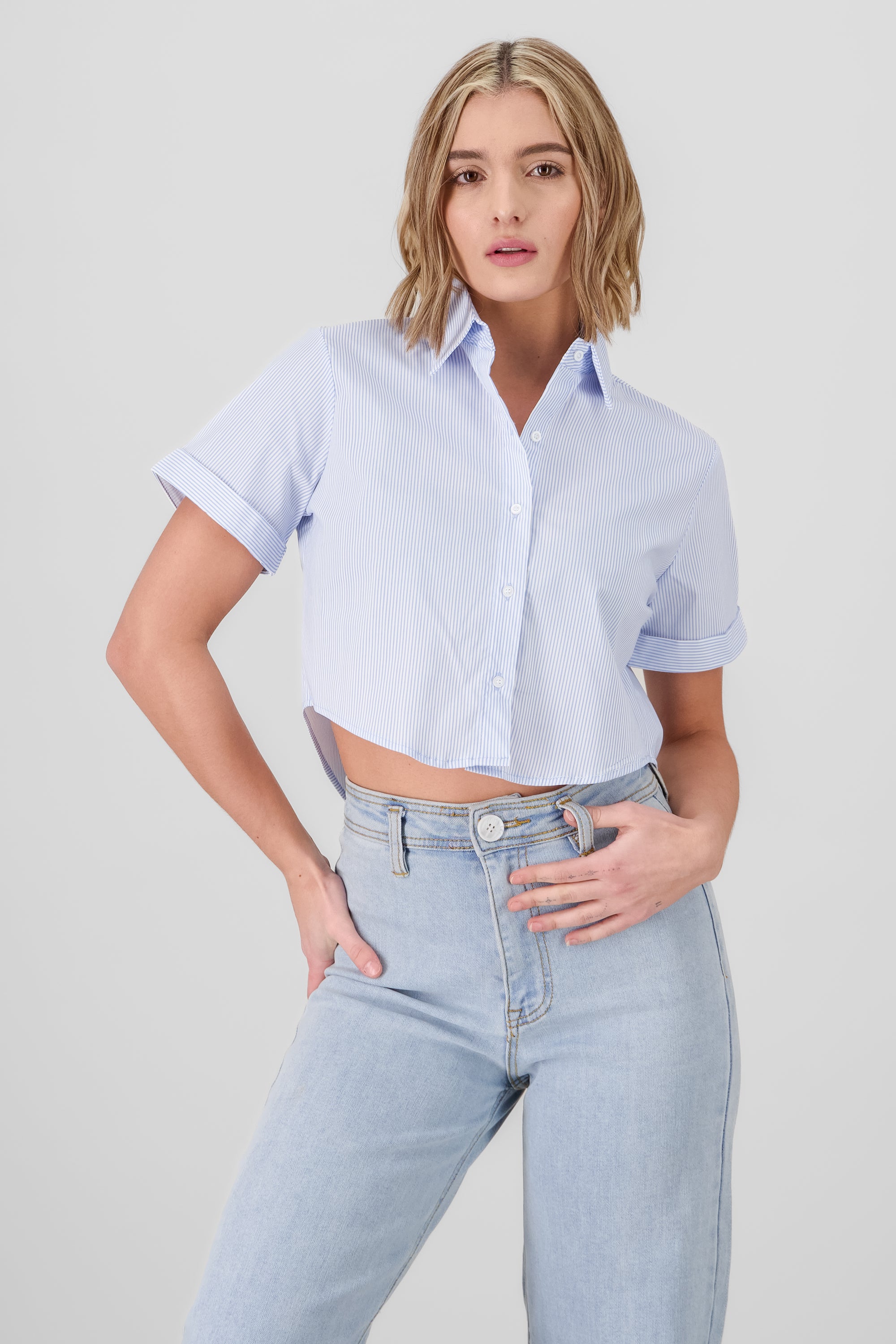 Cropped Short Sleeve Shirt BLUE COMBO