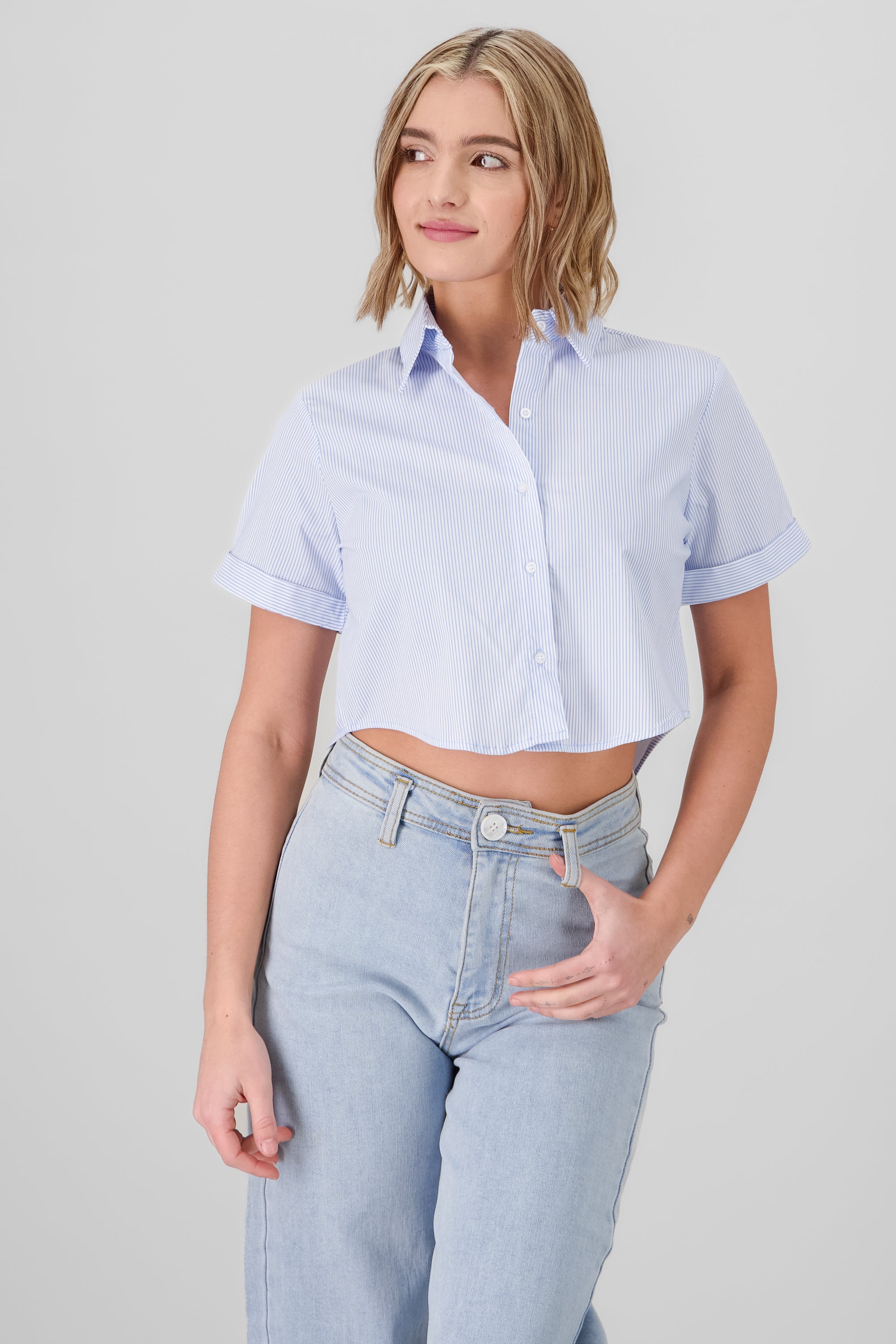 Cropped Short Sleeve Shirt BLUE COMBO