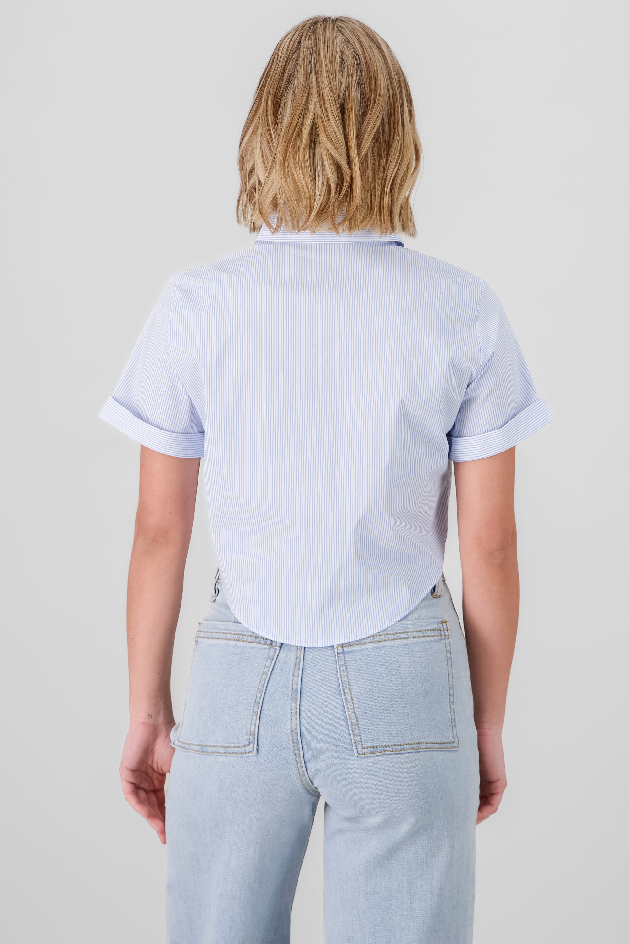 Cropped Short Sleeve Shirt BLUE COMBO