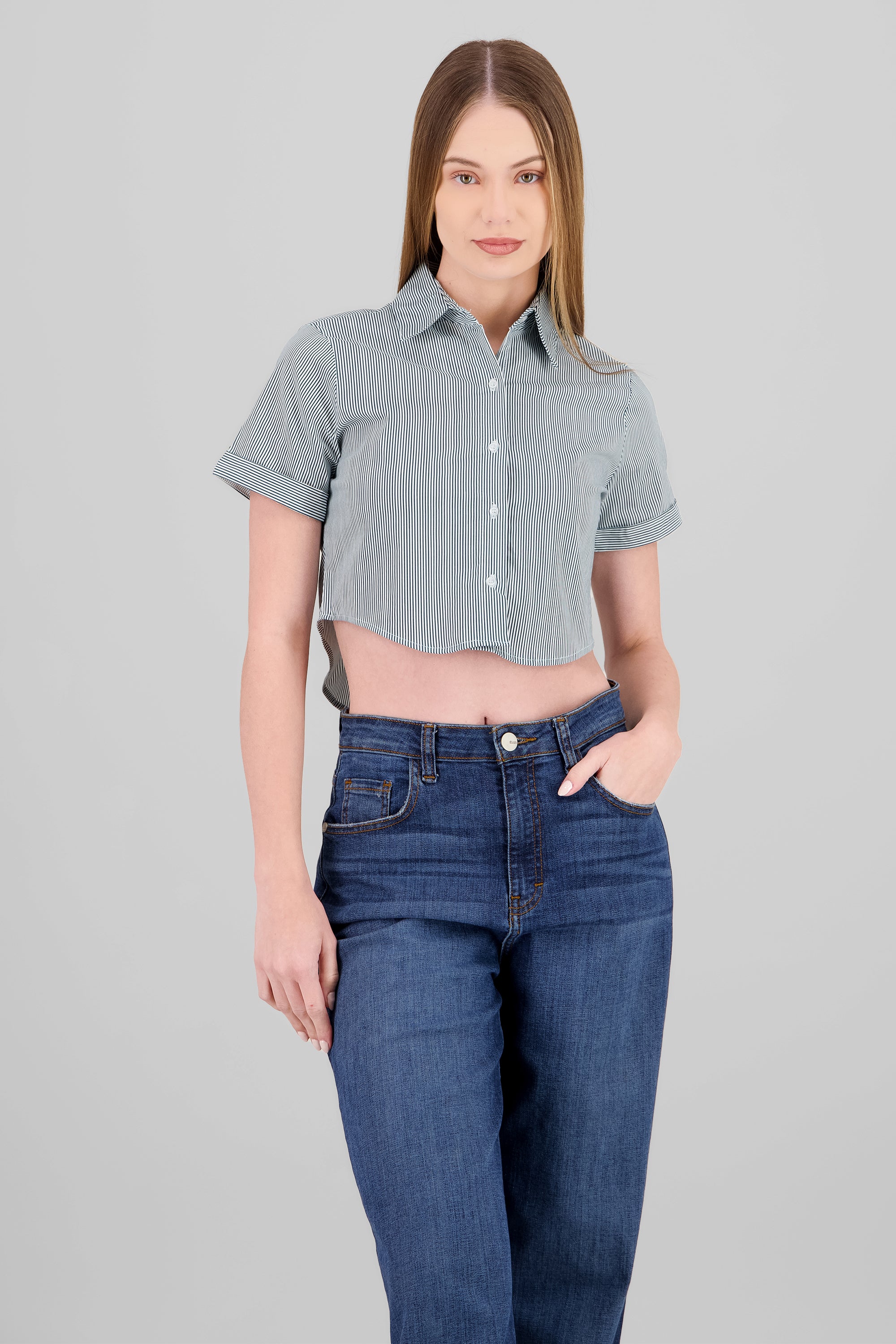 Cropped Short Sleeve Shirt HUNTER GREEN