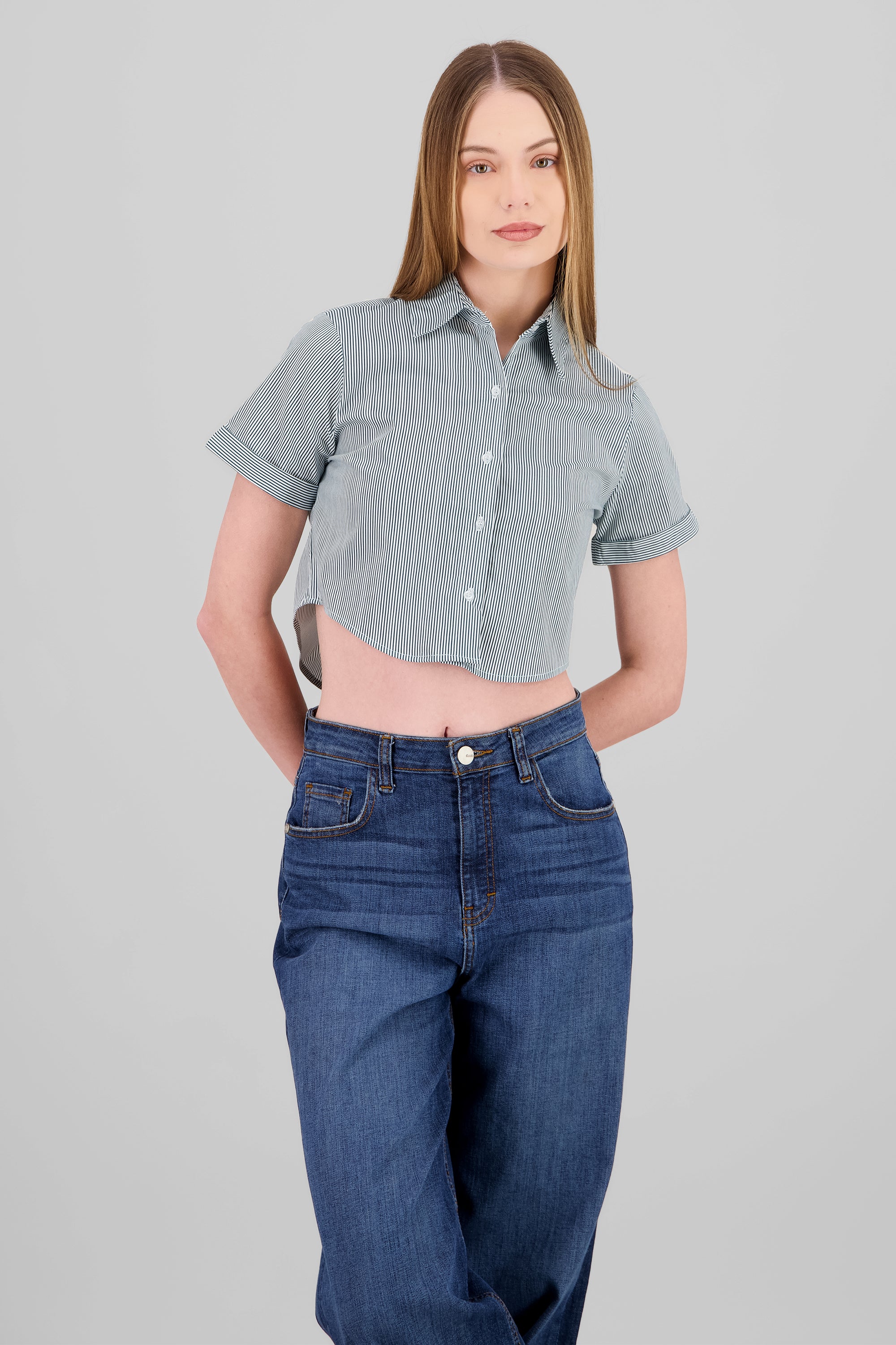 Cropped Short Sleeve Shirt HUNTER GREEN