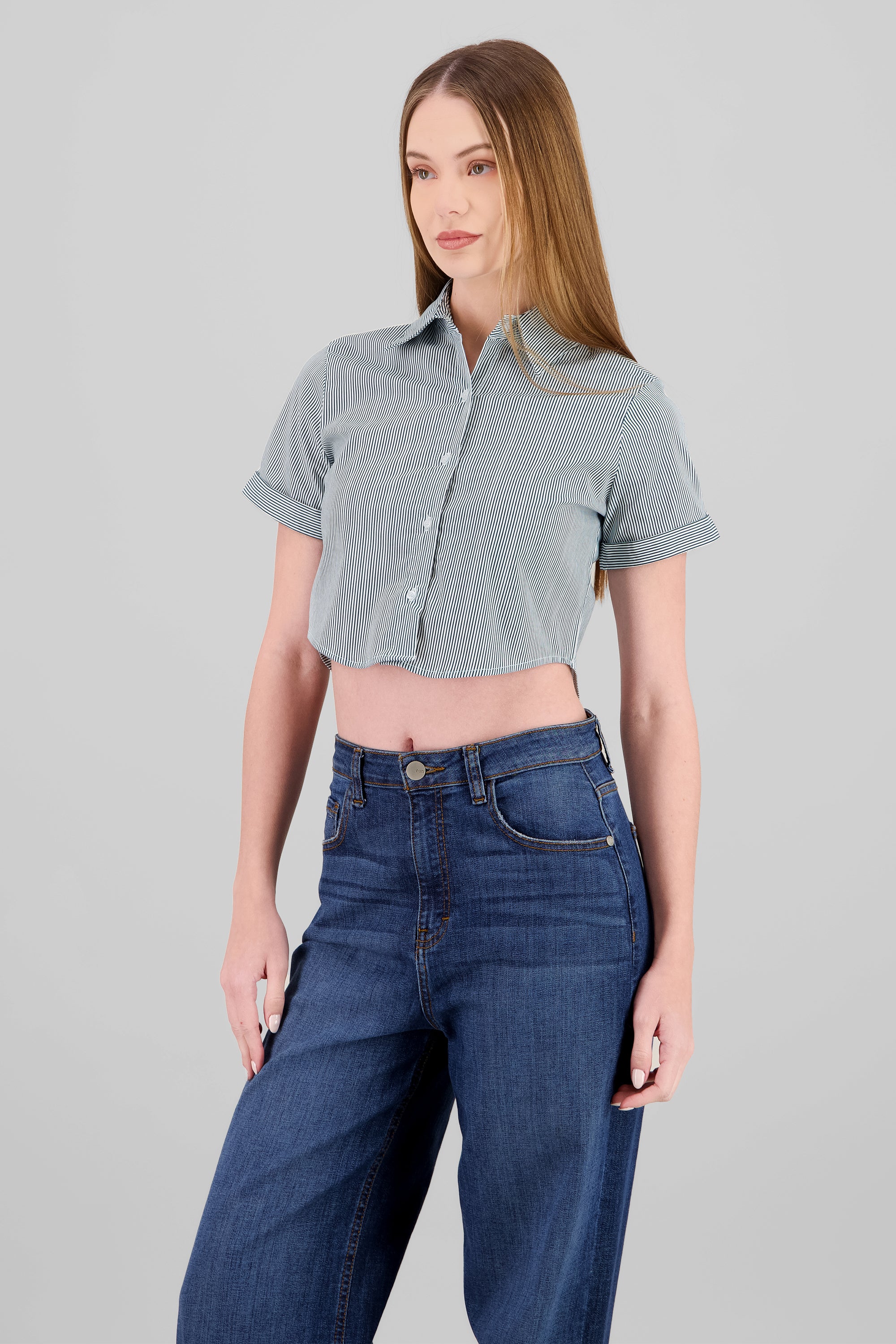 Cropped Short Sleeve Shirt HUNTER GREEN