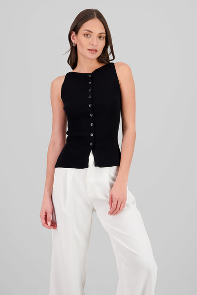 Button-Up Knit Vest BLACK