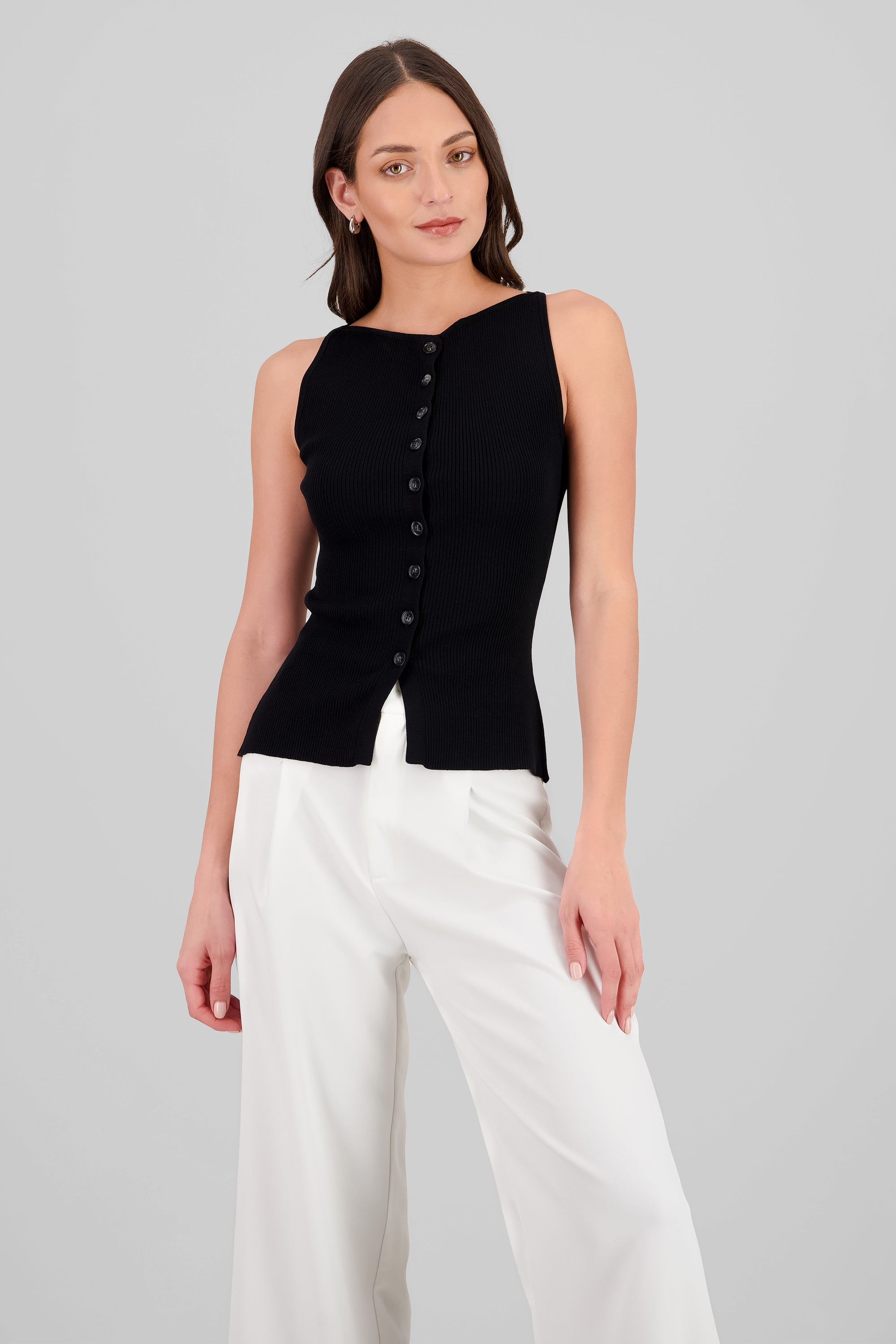 Button-Up Knit Vest BLACK