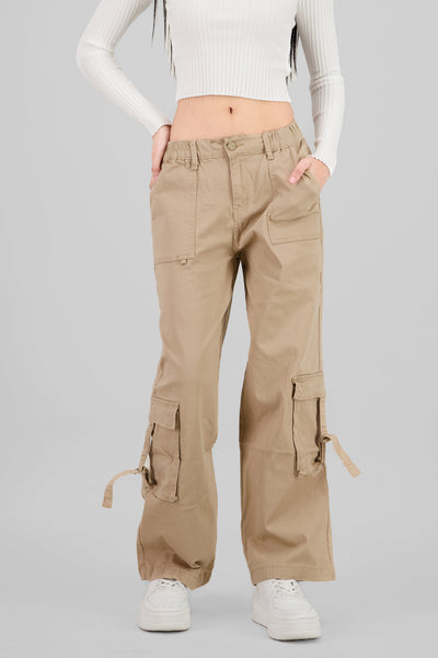 Elastic Waistband Cargo Pants BLACK