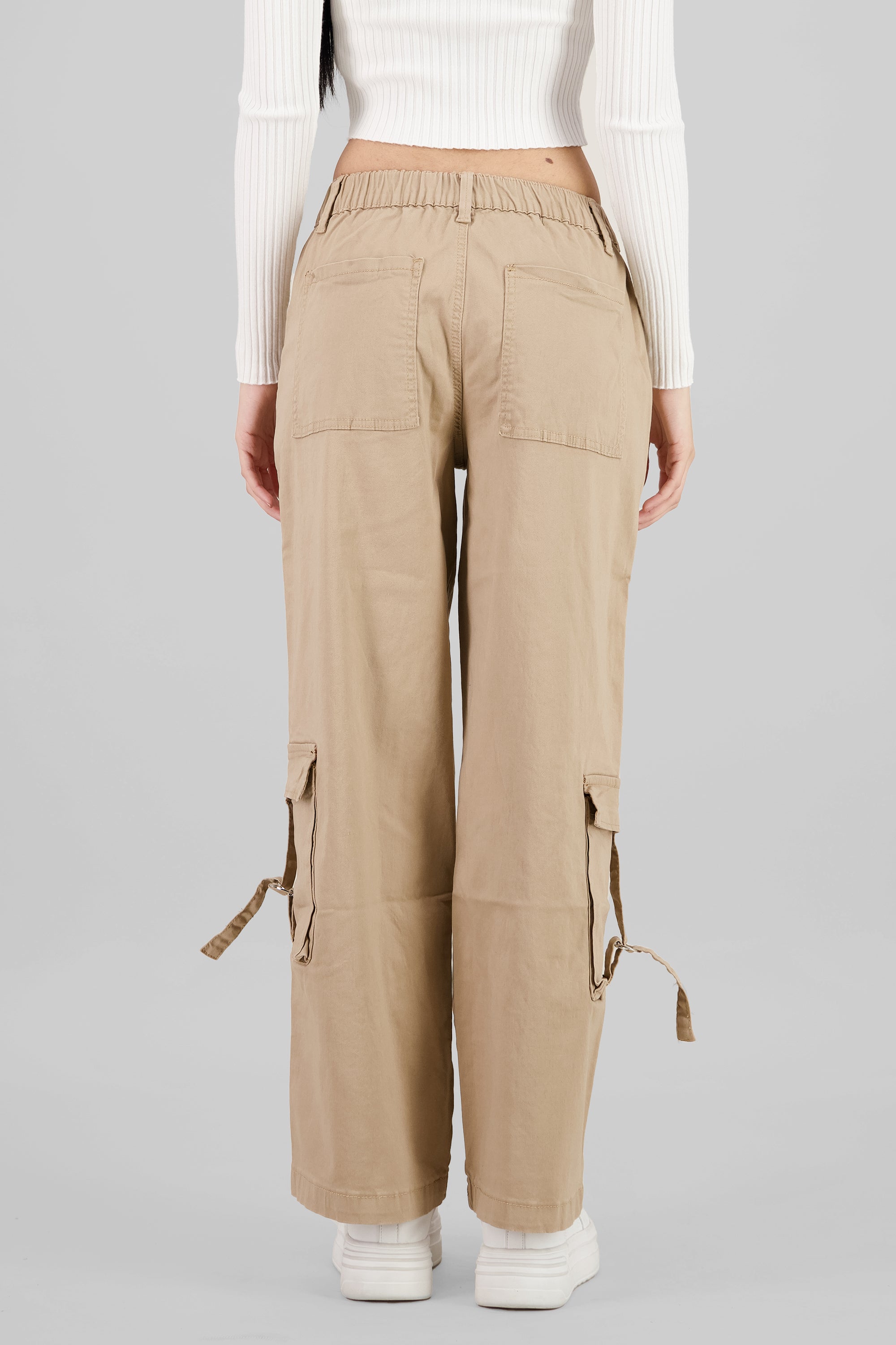 Elastic Waistband Cargo Pants KHAKI