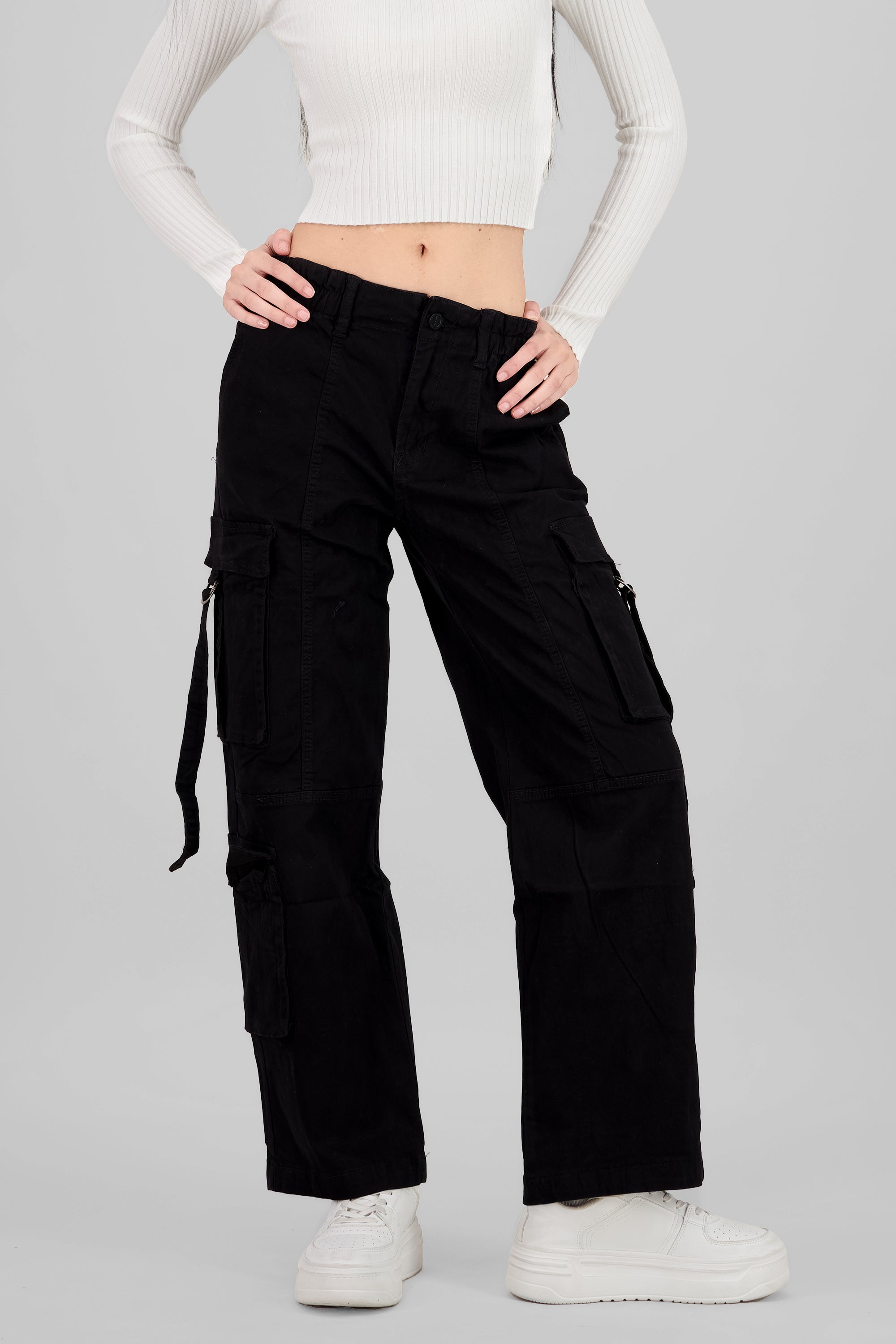 Cargo Pants with Drawstrings BLACK