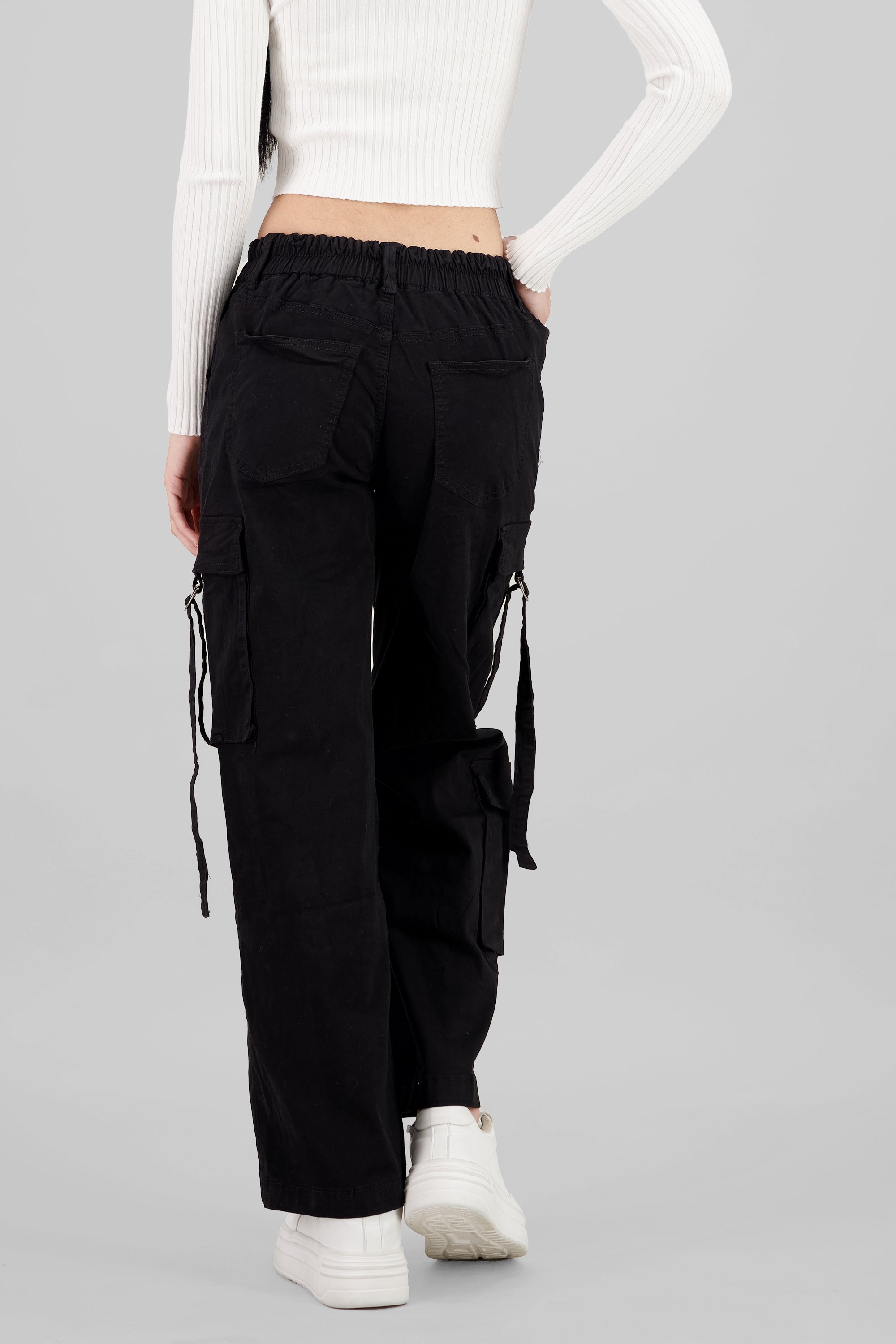 Cargo Pants with Drawstrings BLACK