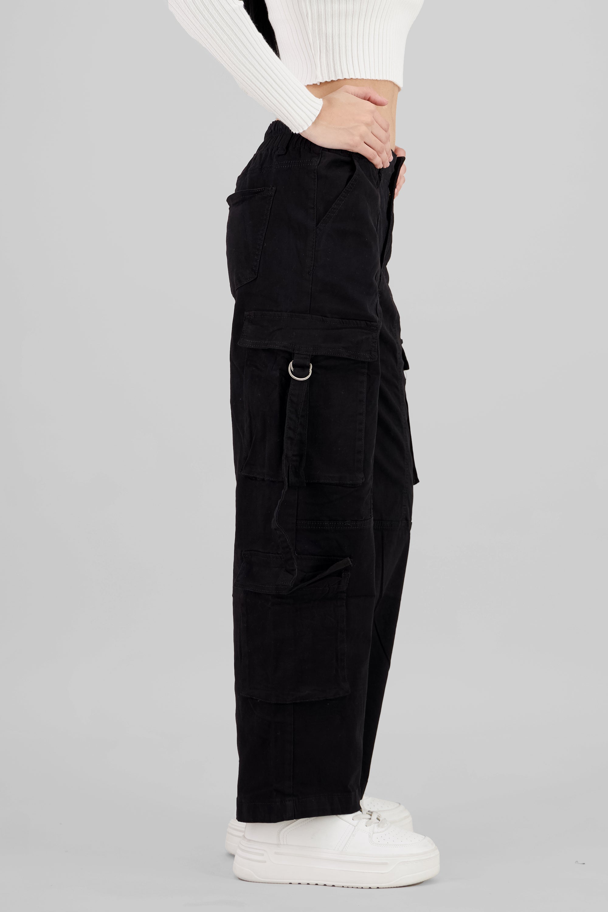 Cargo Pants with Drawstrings BLACK