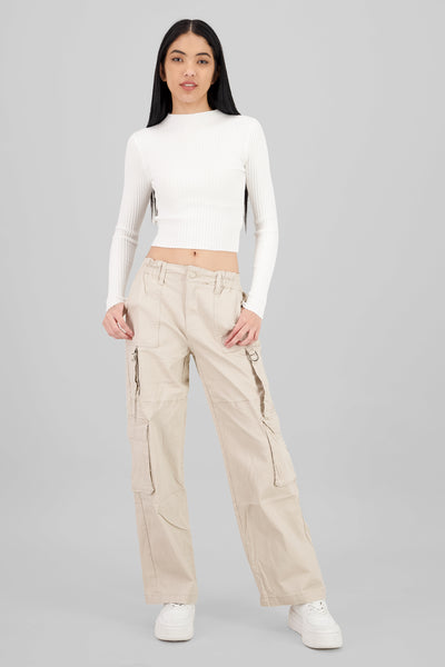 Cargo Pants with Three Pockets and Straps IVORY