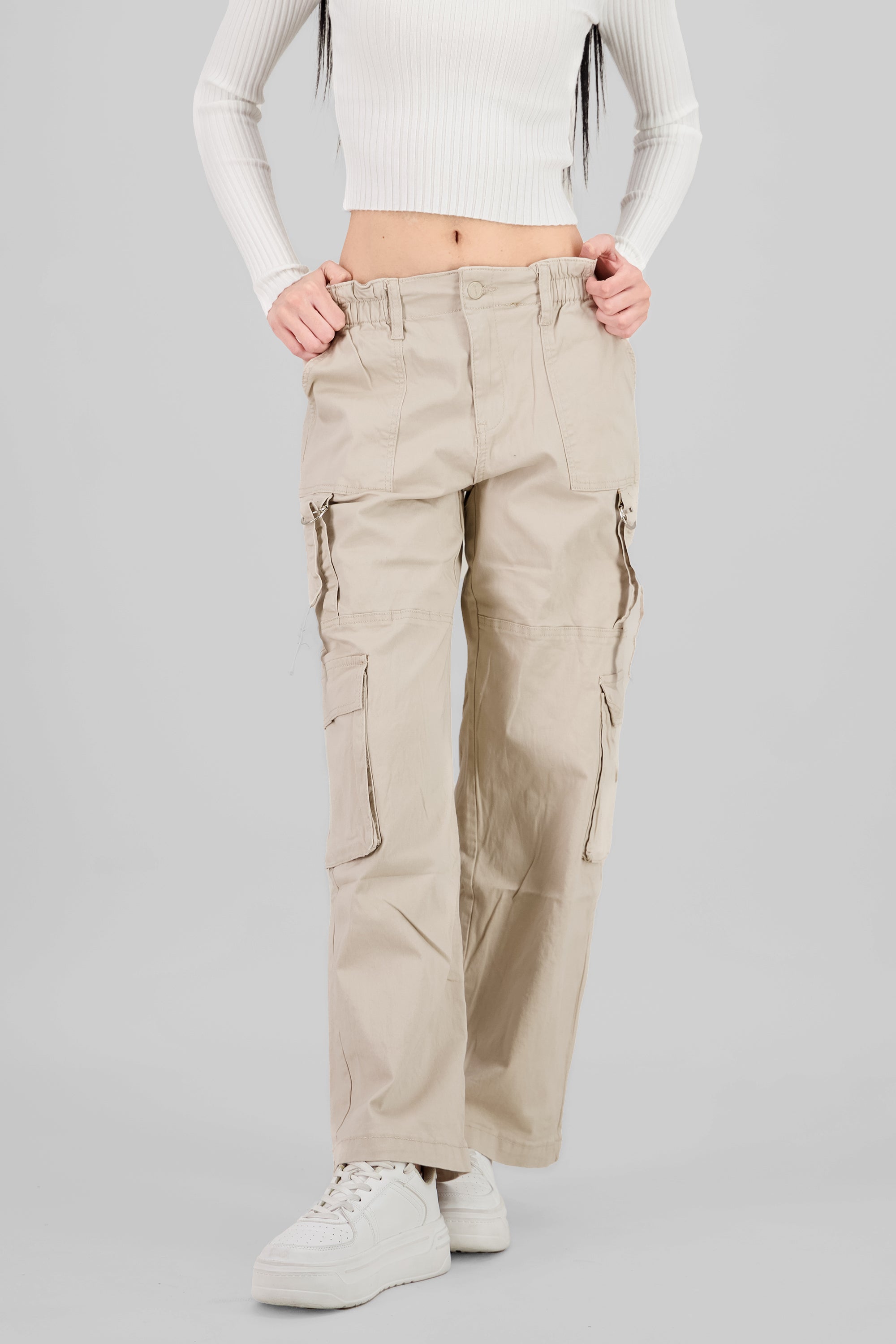 Cargo Pants with Three Pockets and Straps IVORY