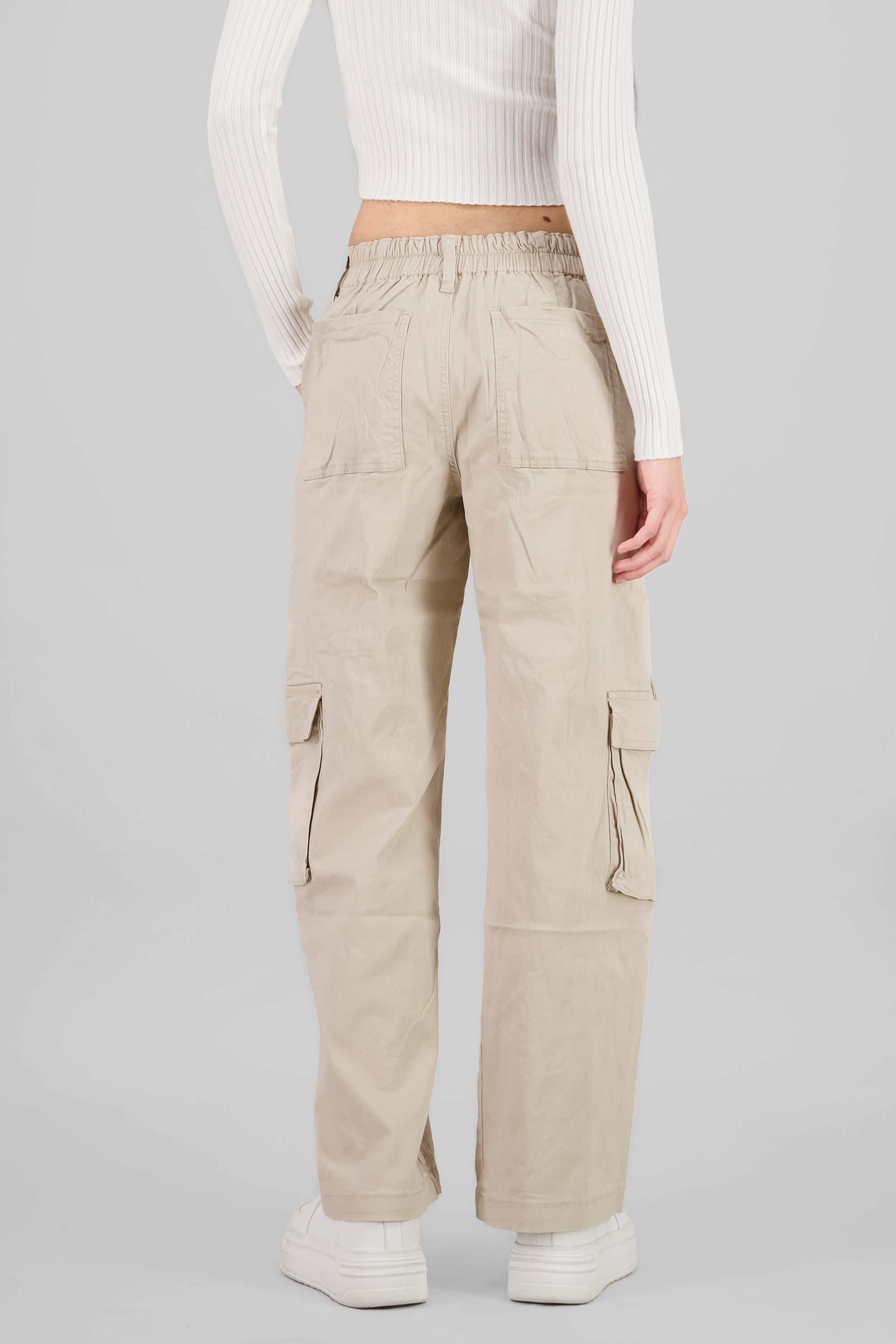 Cargo Pants with Three Pockets and Straps IVORY