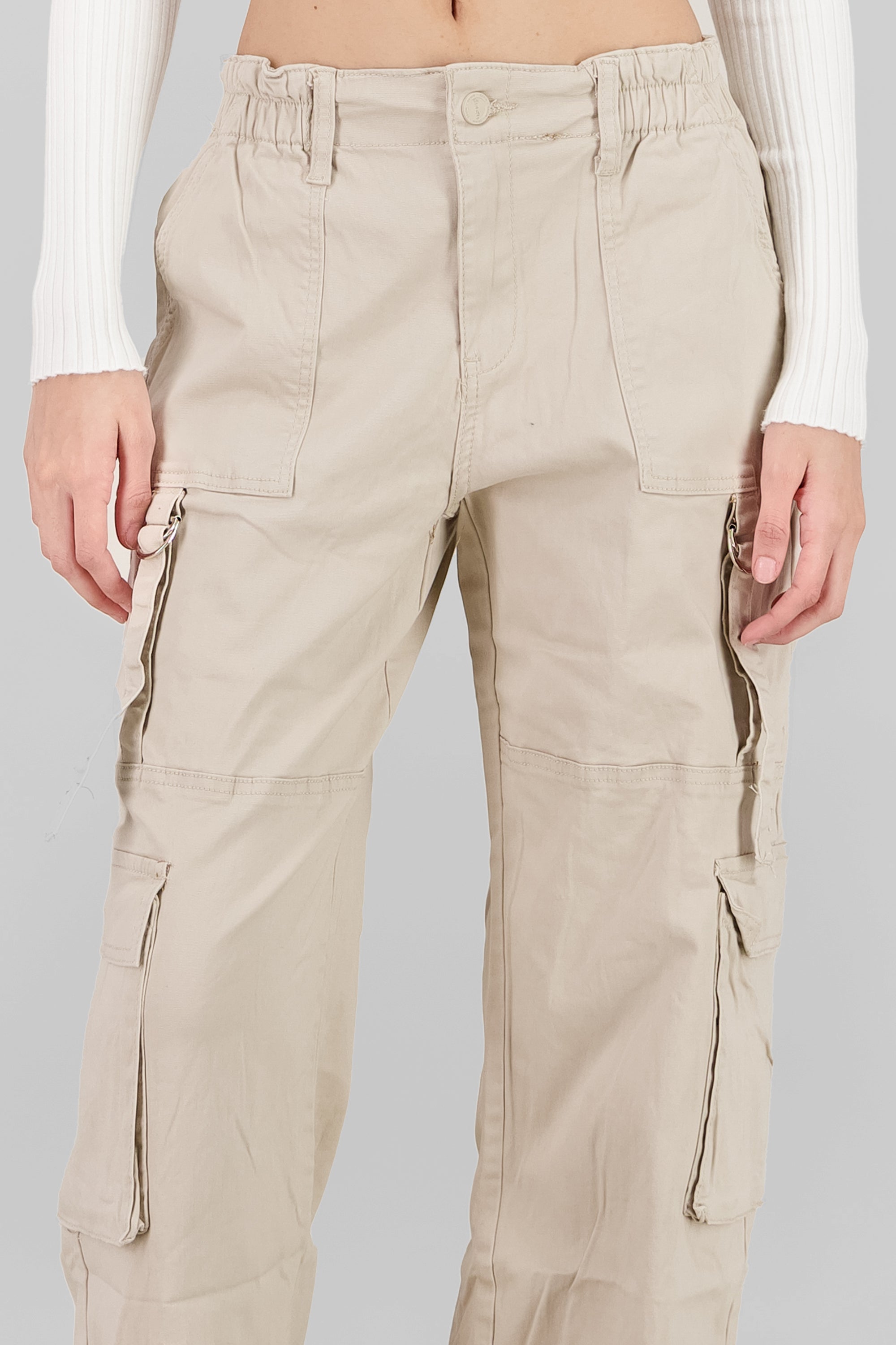 Cargo Pants with Three Pockets and Straps IVORY