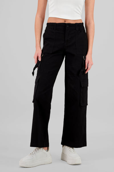 Cargo Pants with Three Pockets and Straps BLACK