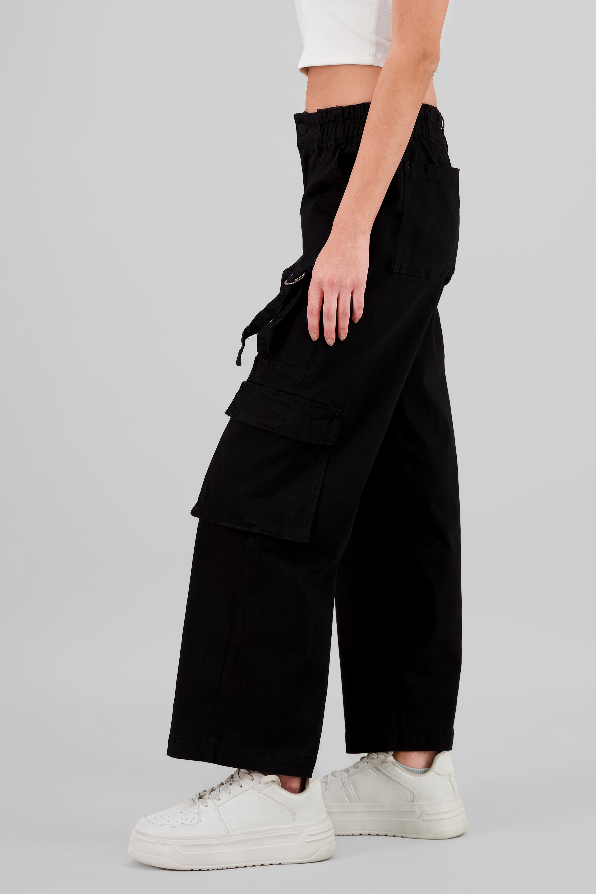 Cargo Pants with Three Pockets and Straps BLACK