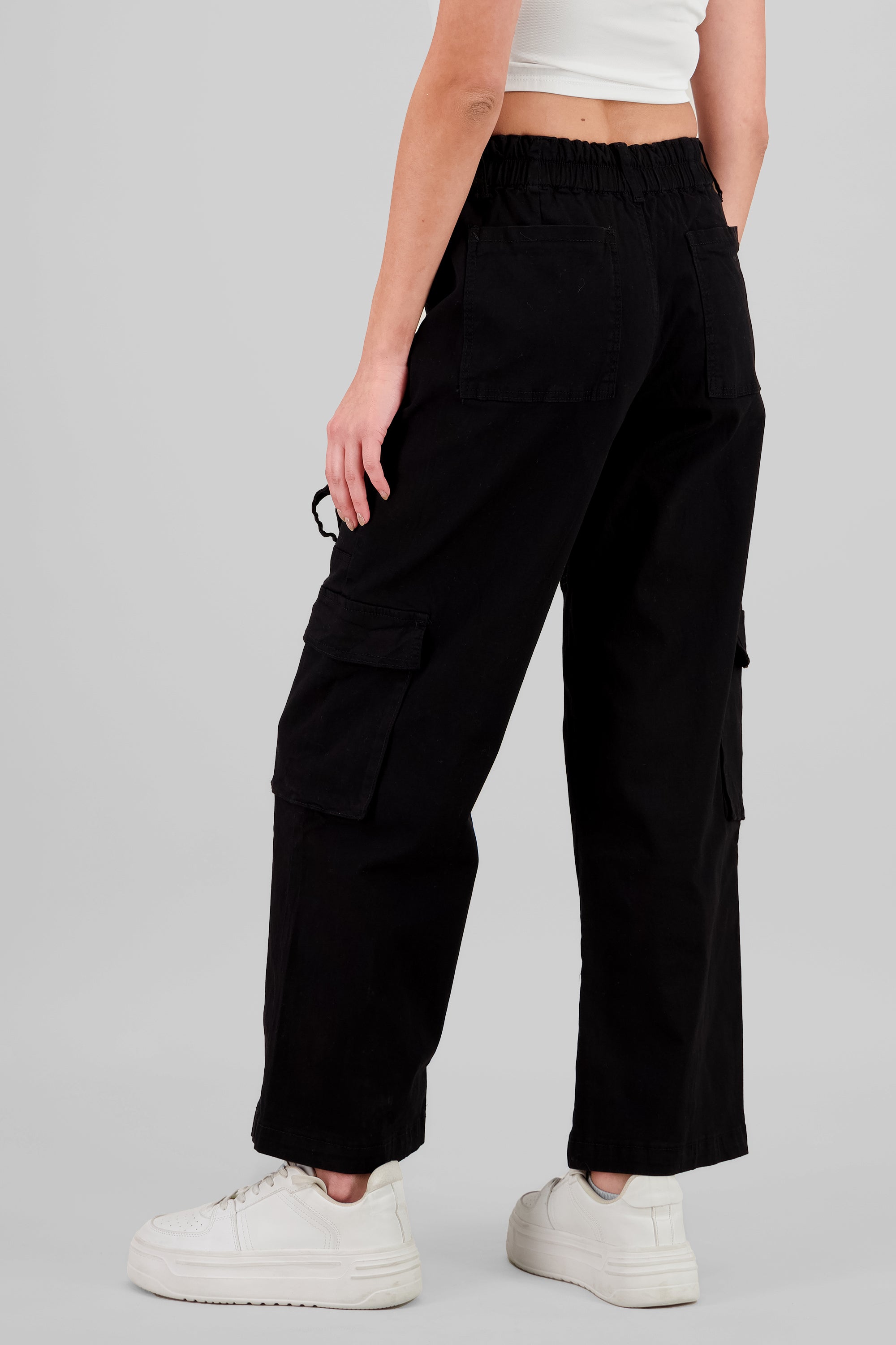 Cargo Pants with Three Pockets and Straps BLACK