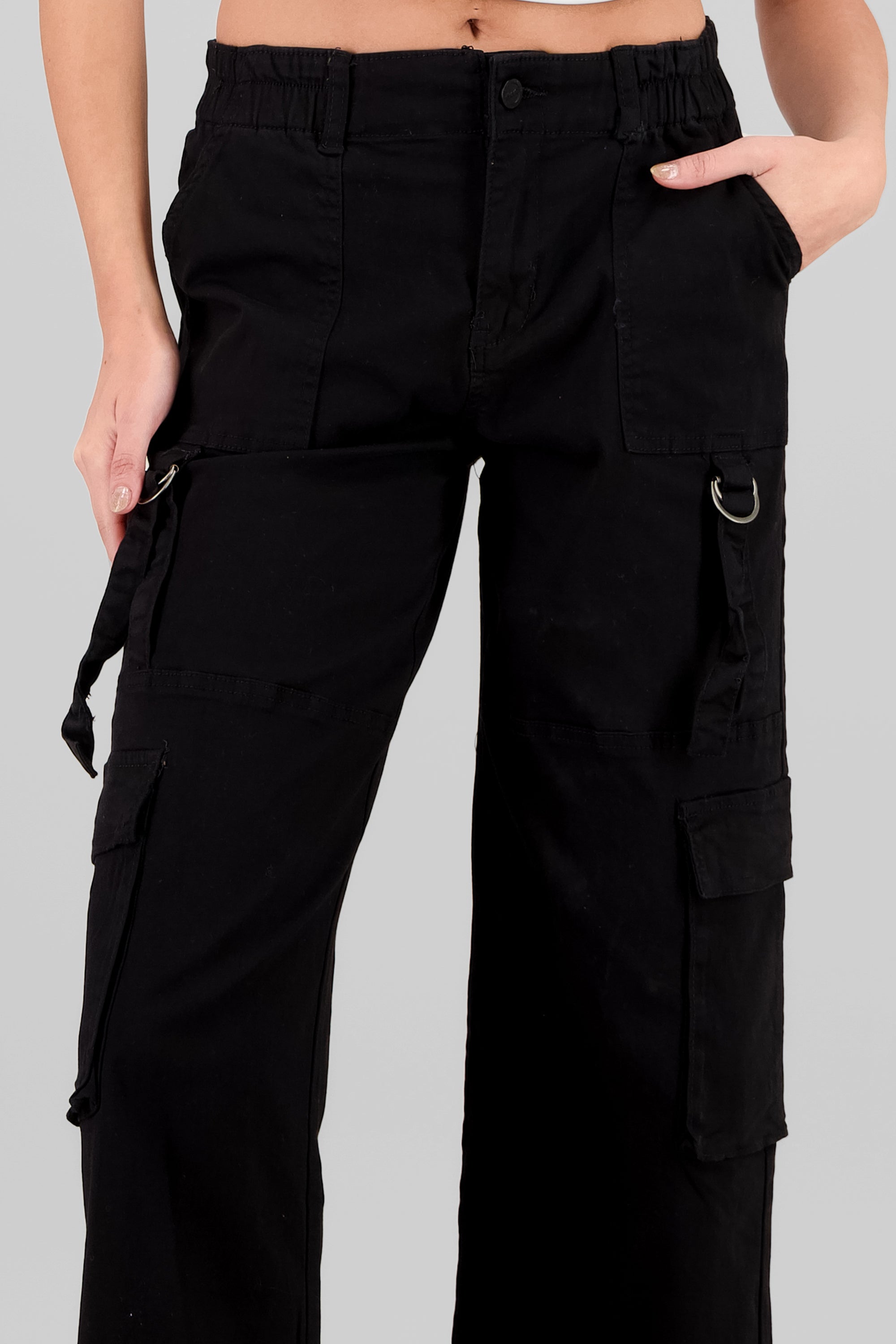 Cargo Pants with Three Pockets and Straps BLACK