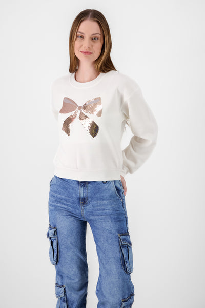 Solid Hoodie with Sequin Bow BONE COMBO