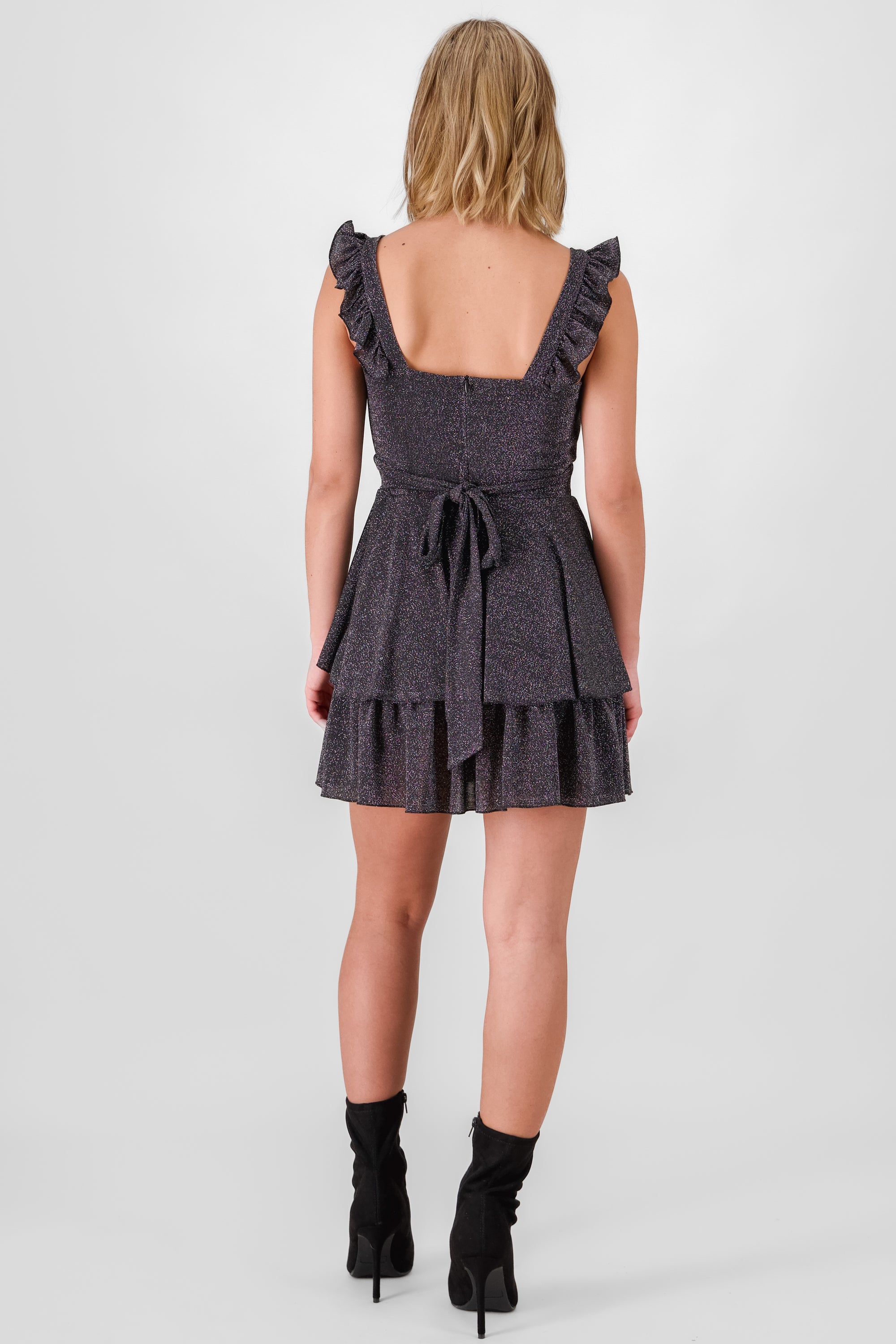 Mini Dress with Double Ruffle BLACK