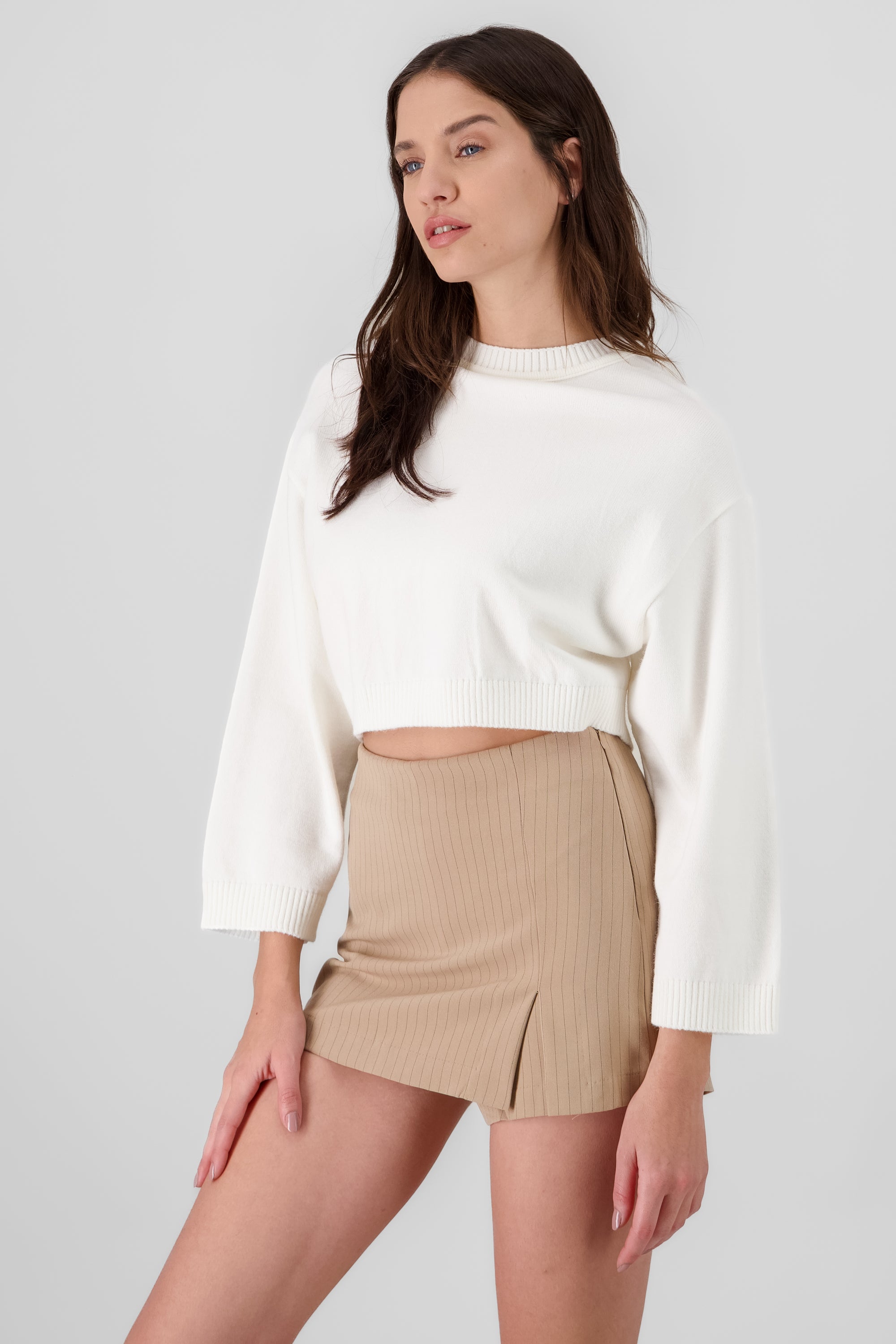 Solid Long Sleeve Sweater IVORY