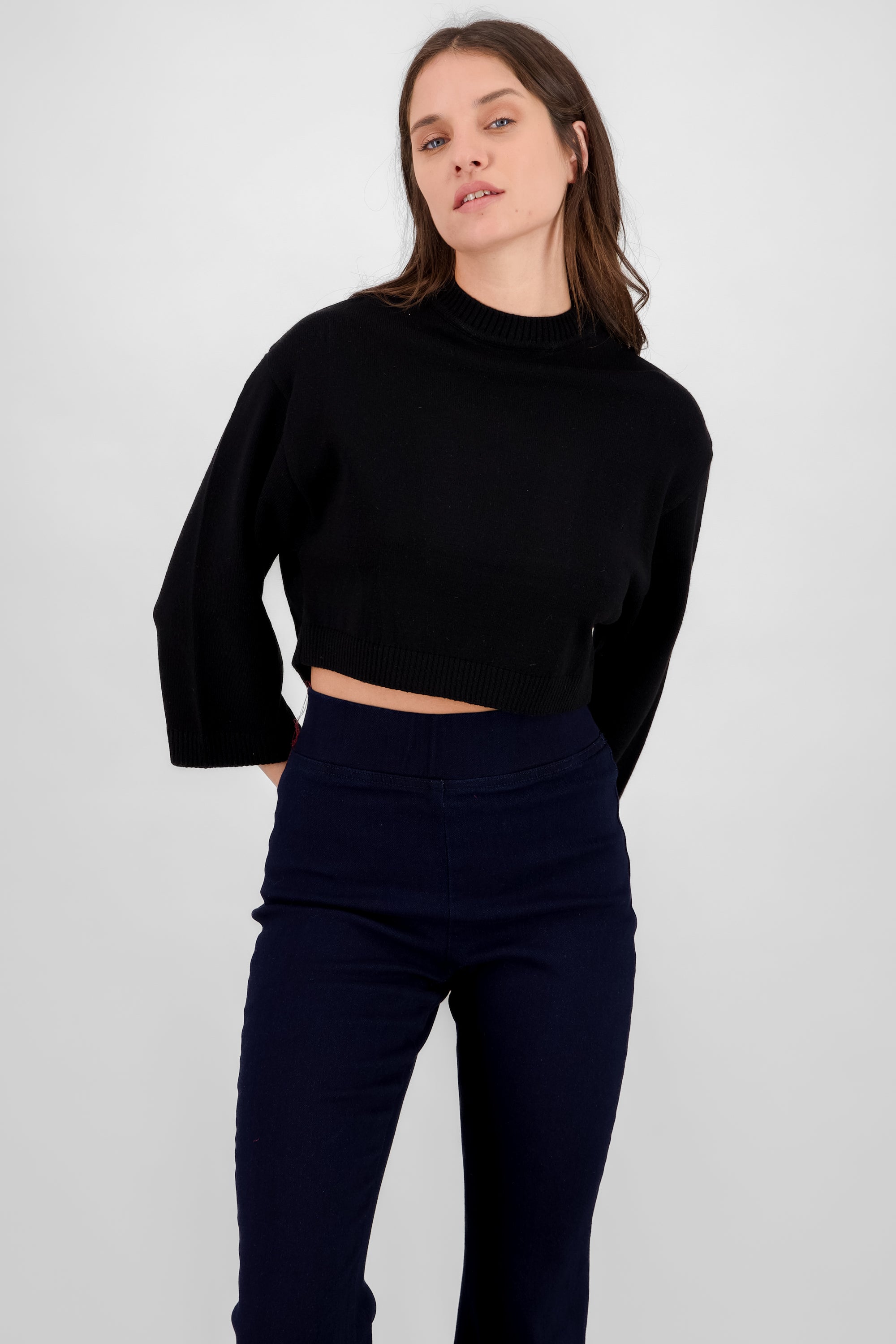 Solid Long Sleeve Sweater BLACK