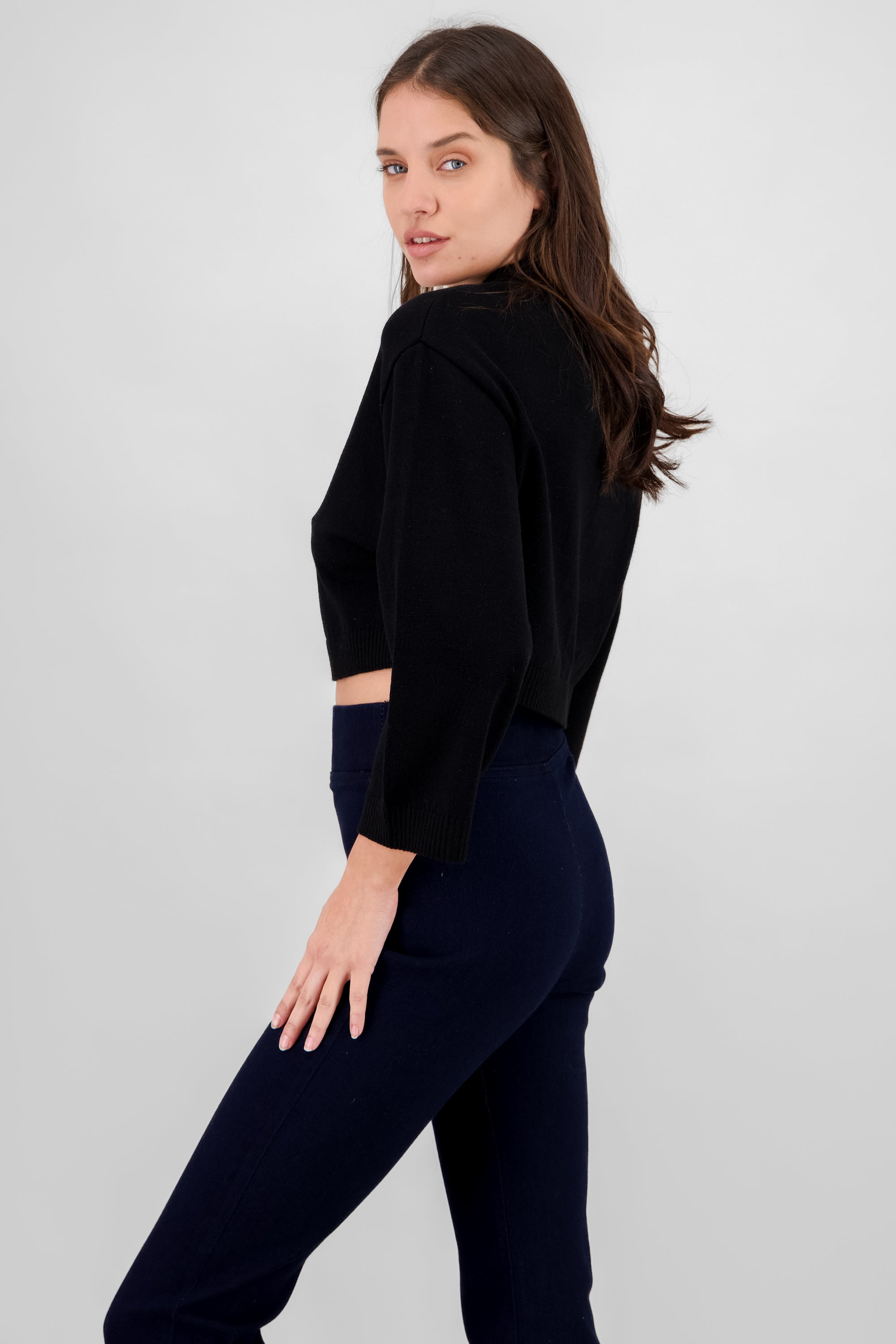 Solid Long Sleeve Sweater BLACK