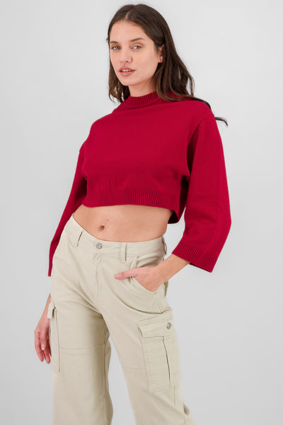 Solid Long Sleeve Sweater RED