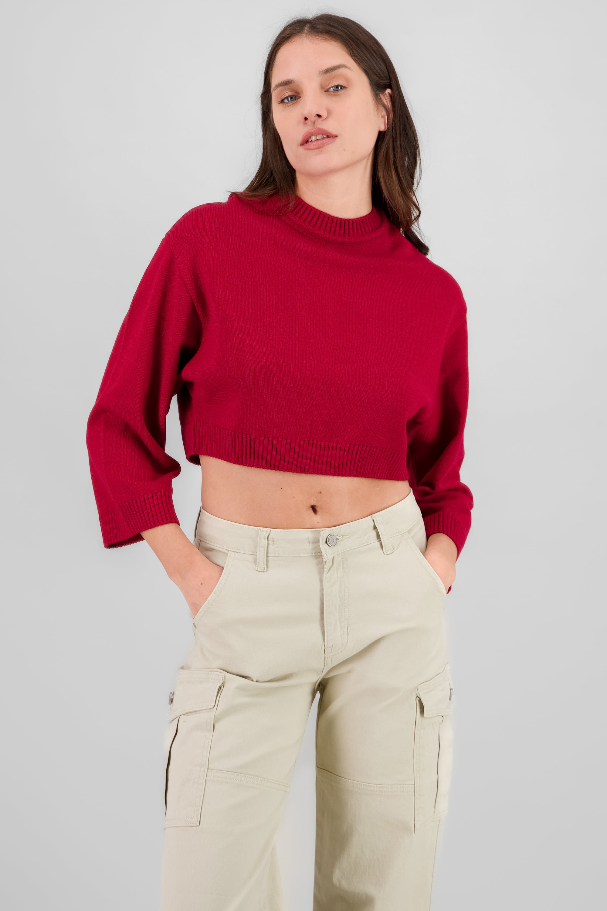 Solid Long Sleeve Sweater RED