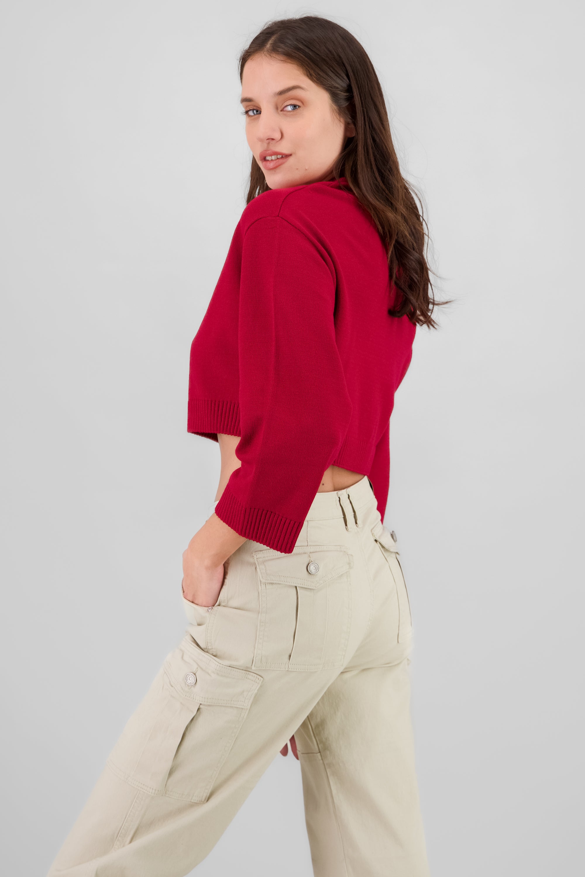 Solid Long Sleeve Sweater RED