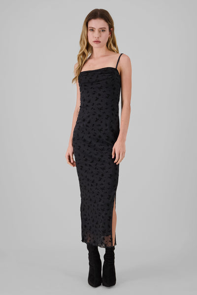 Flocked Flowers Maxi Dress BLACK