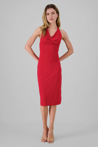 Drapped Neck Midi Dress RED