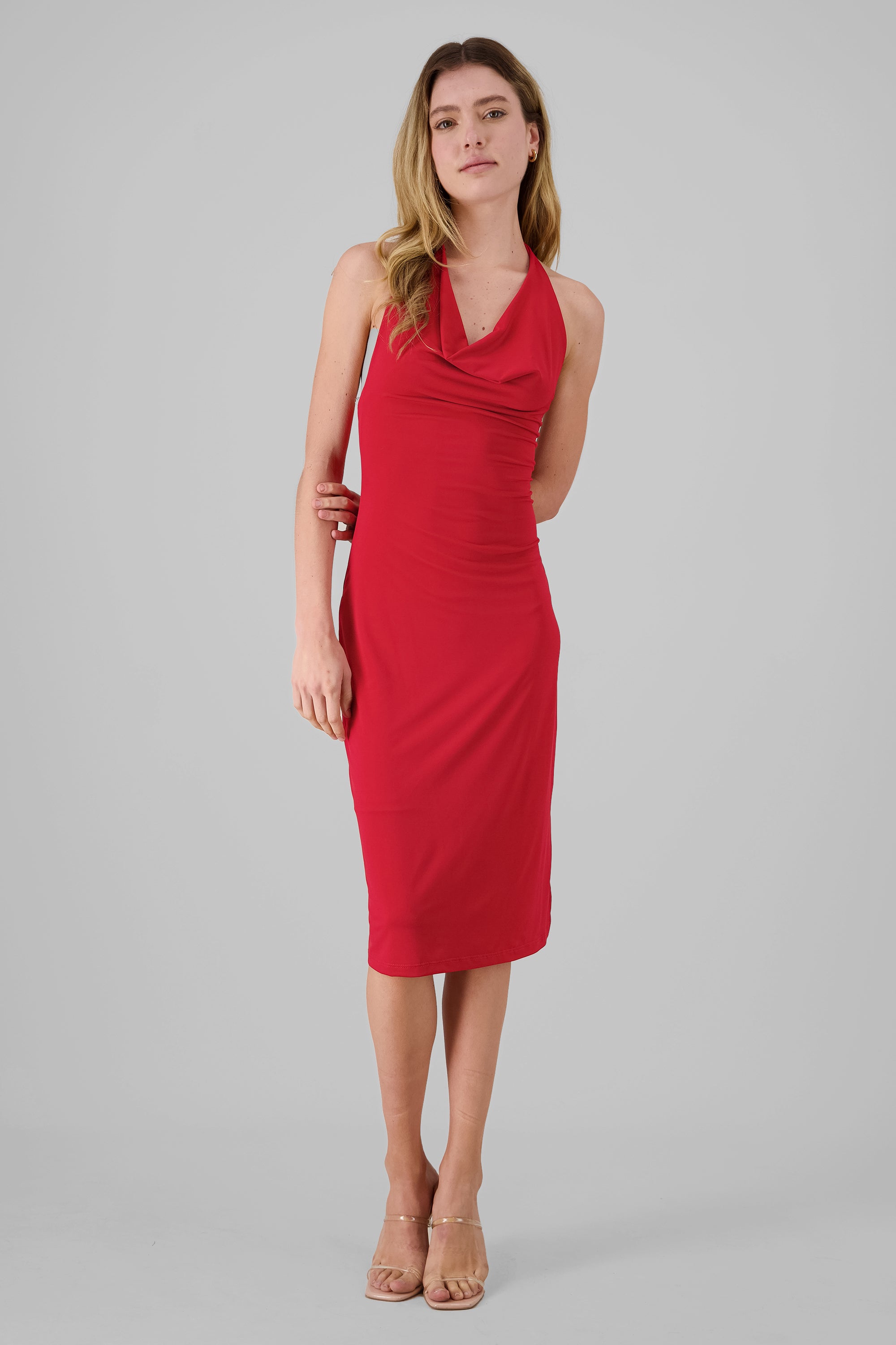 Drapped Neck Midi Dress RED