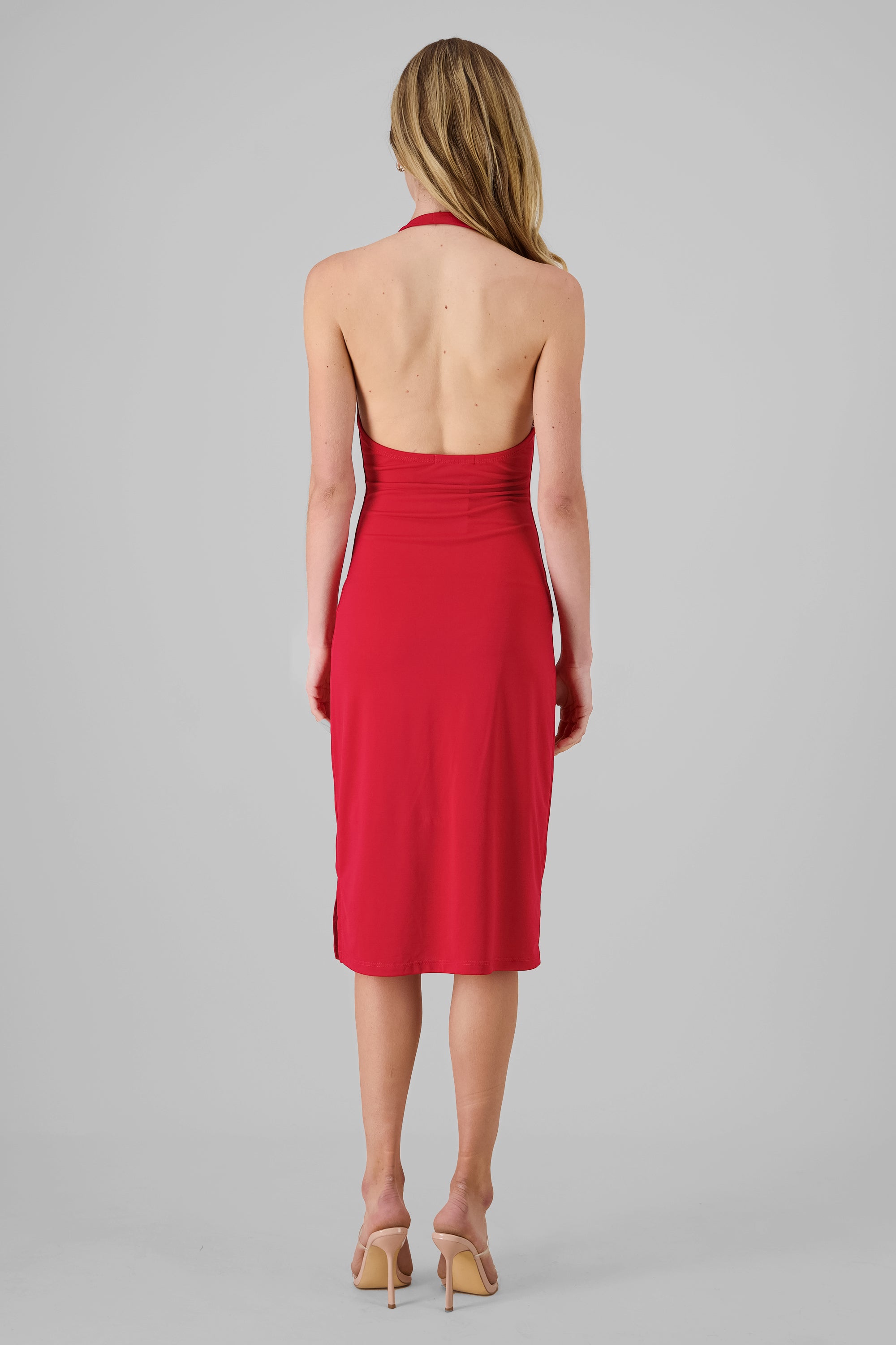 Drapped Neck Midi Dress RED