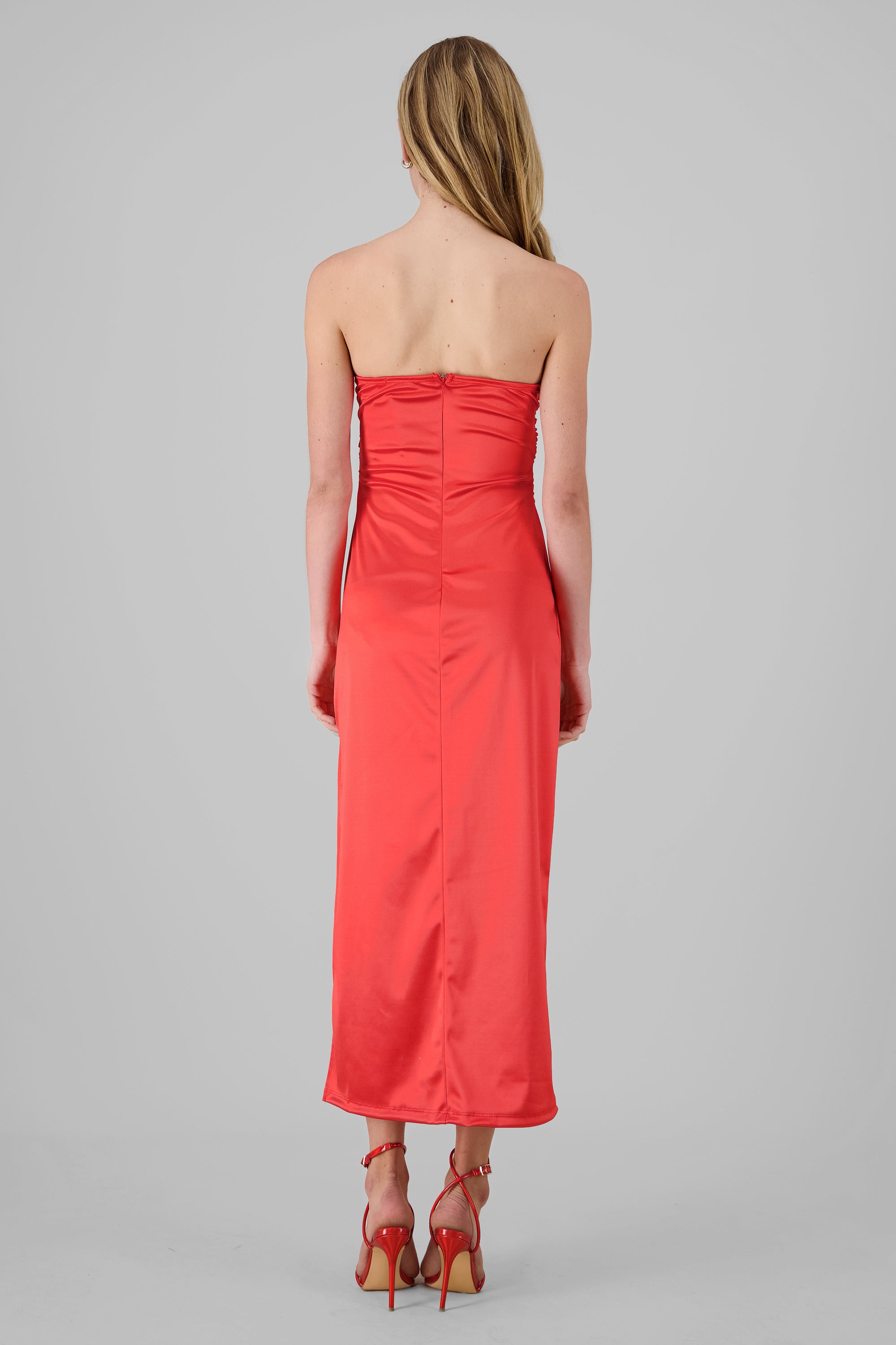 Draped Satin Midi Dress RED