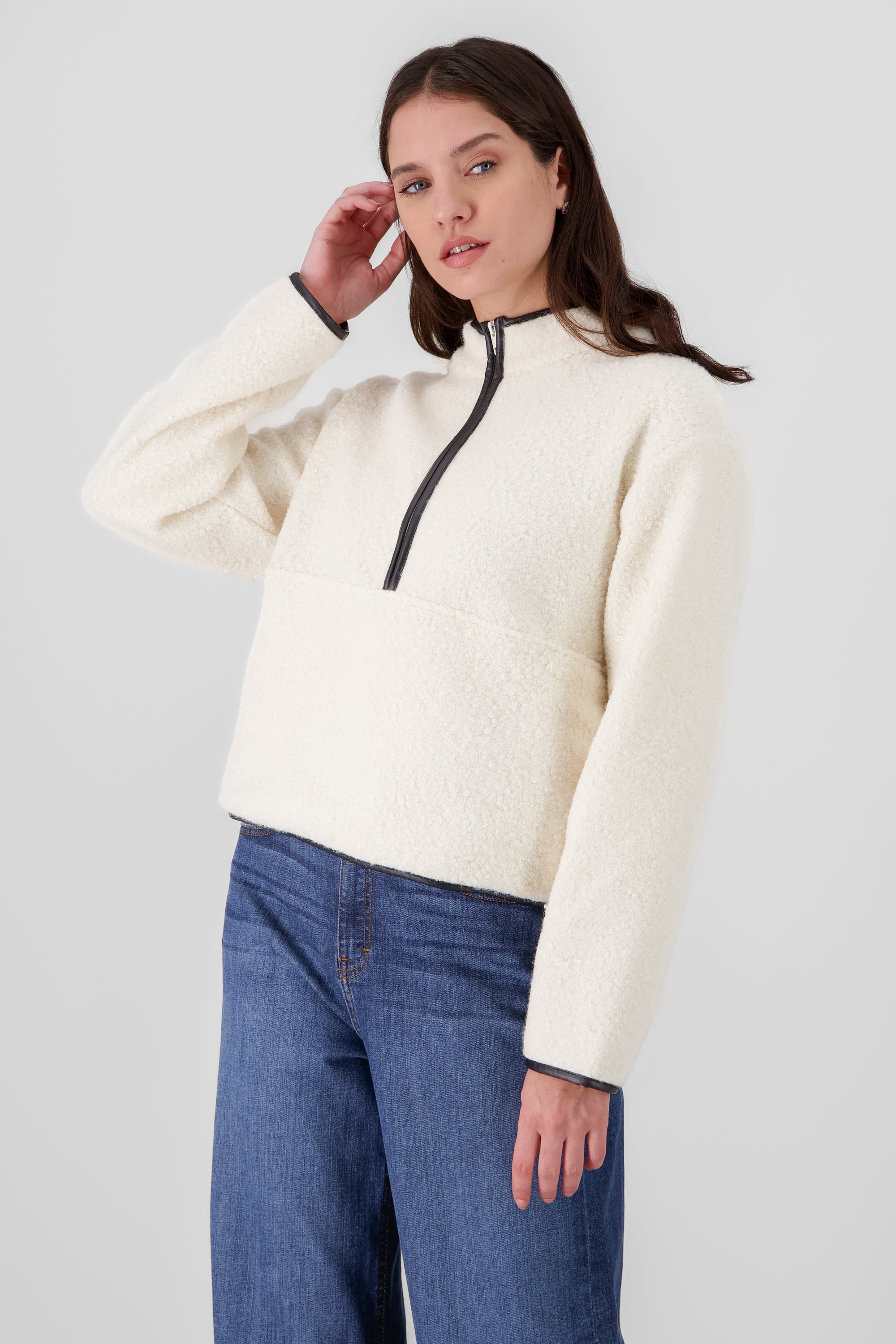 Contrast Faux Fur Sweatshirt IVORY