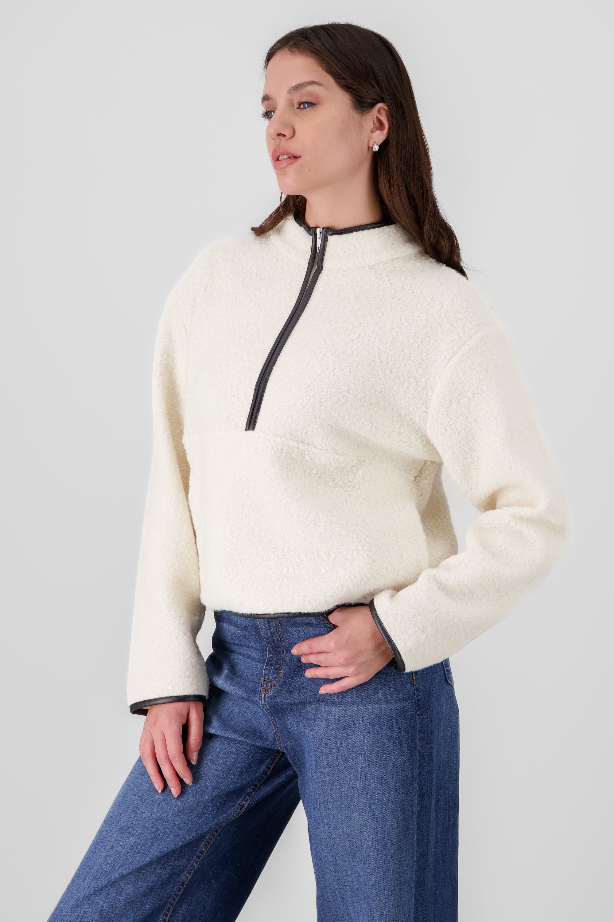 Contrast Faux Fur Sweatshirt IVORY