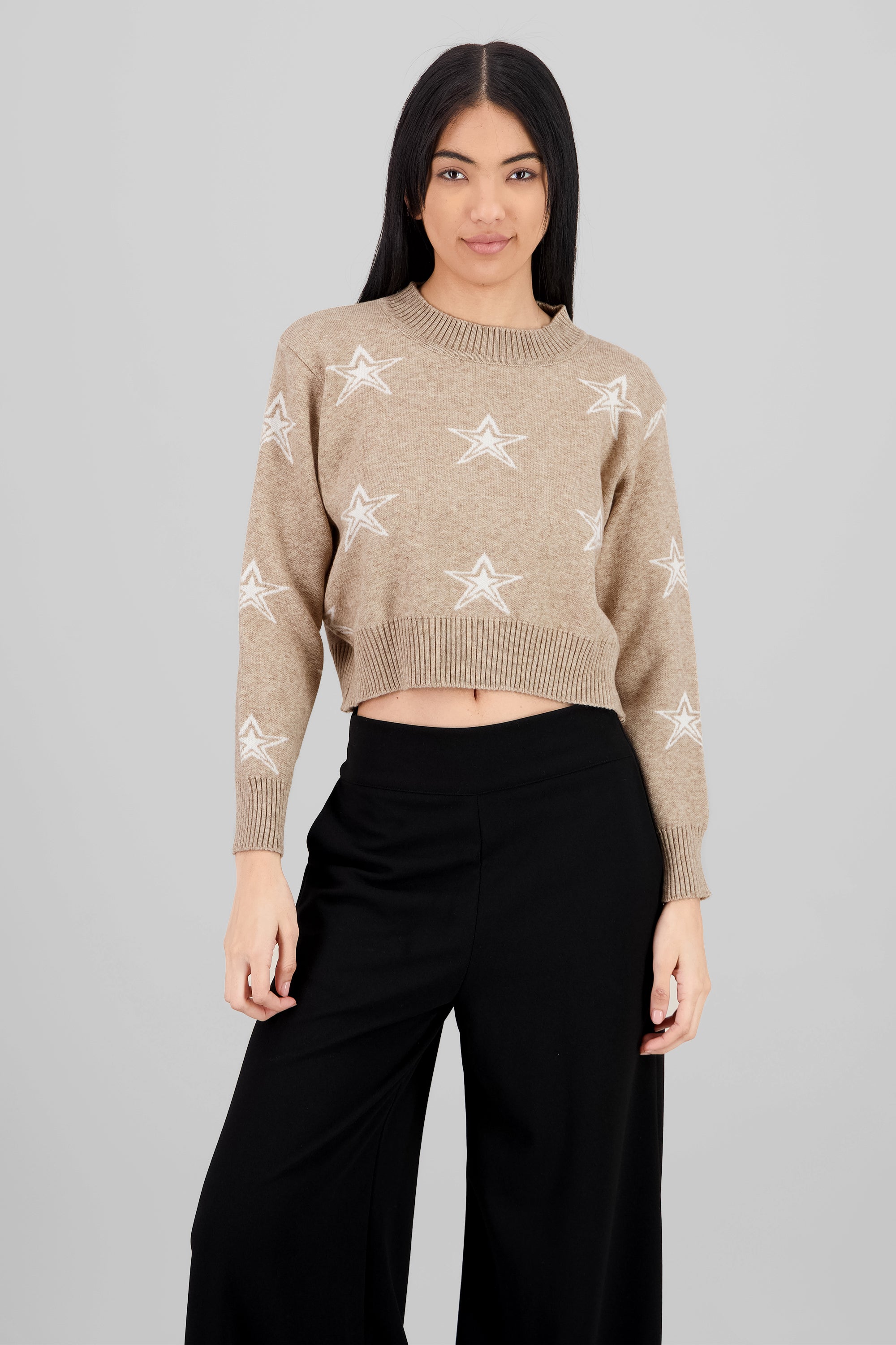 Star Print Soft Knit Sweater BEIGE