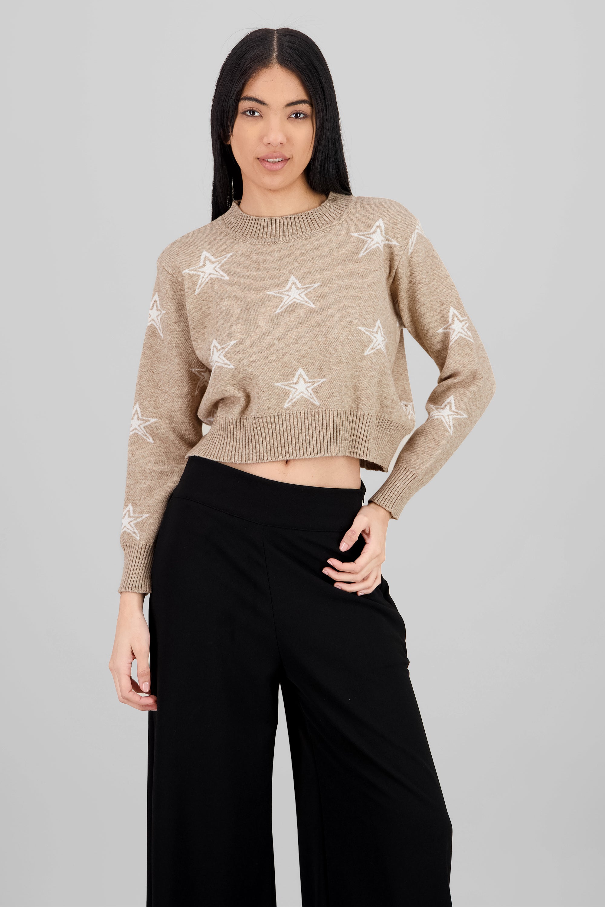 Star Print Soft Knit Sweater BEIGE