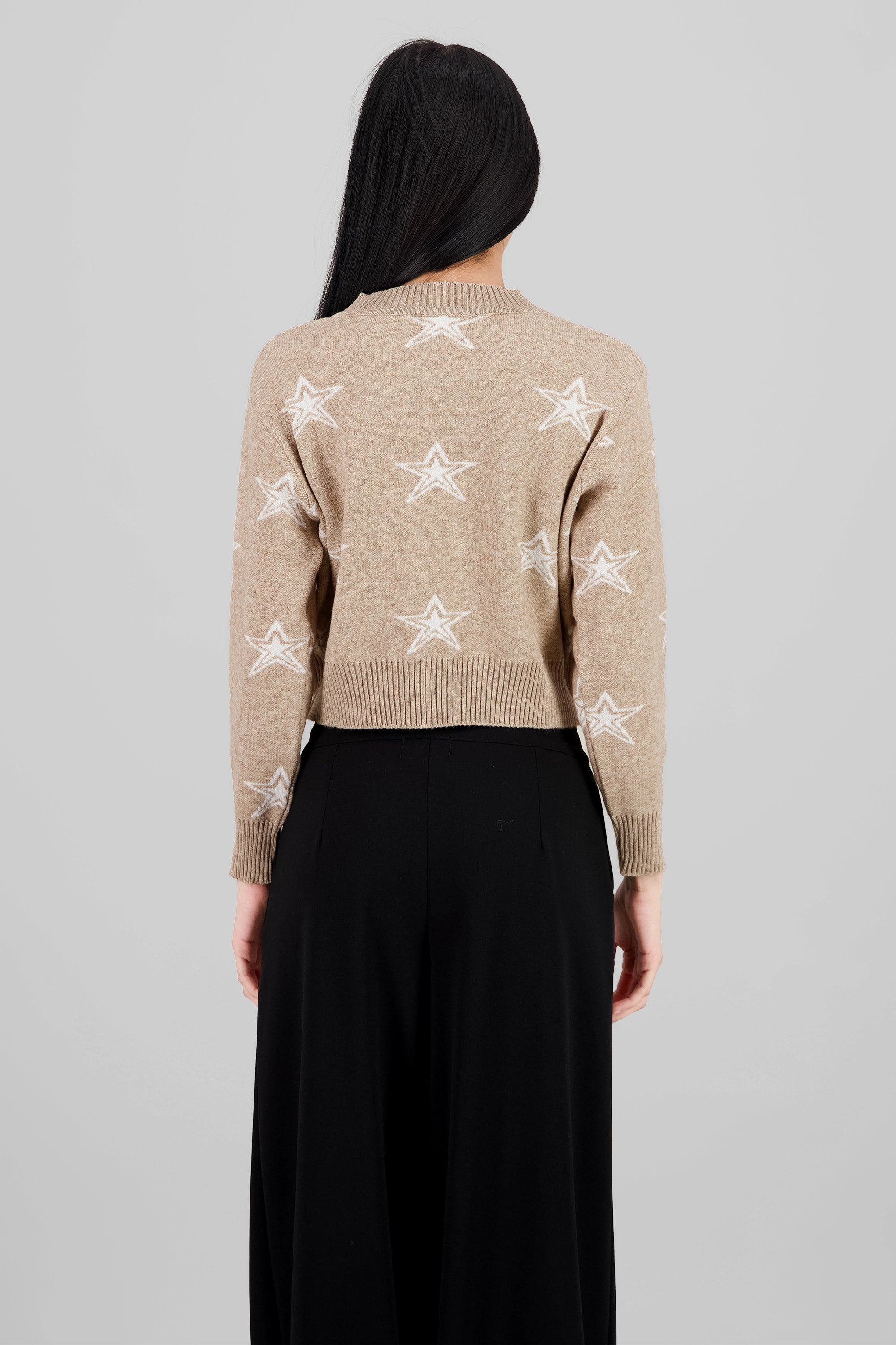 Star Print Soft Knit Sweater BEIGE