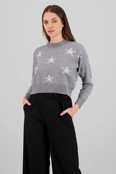 Star Print Soft Knit Sweater GRAY