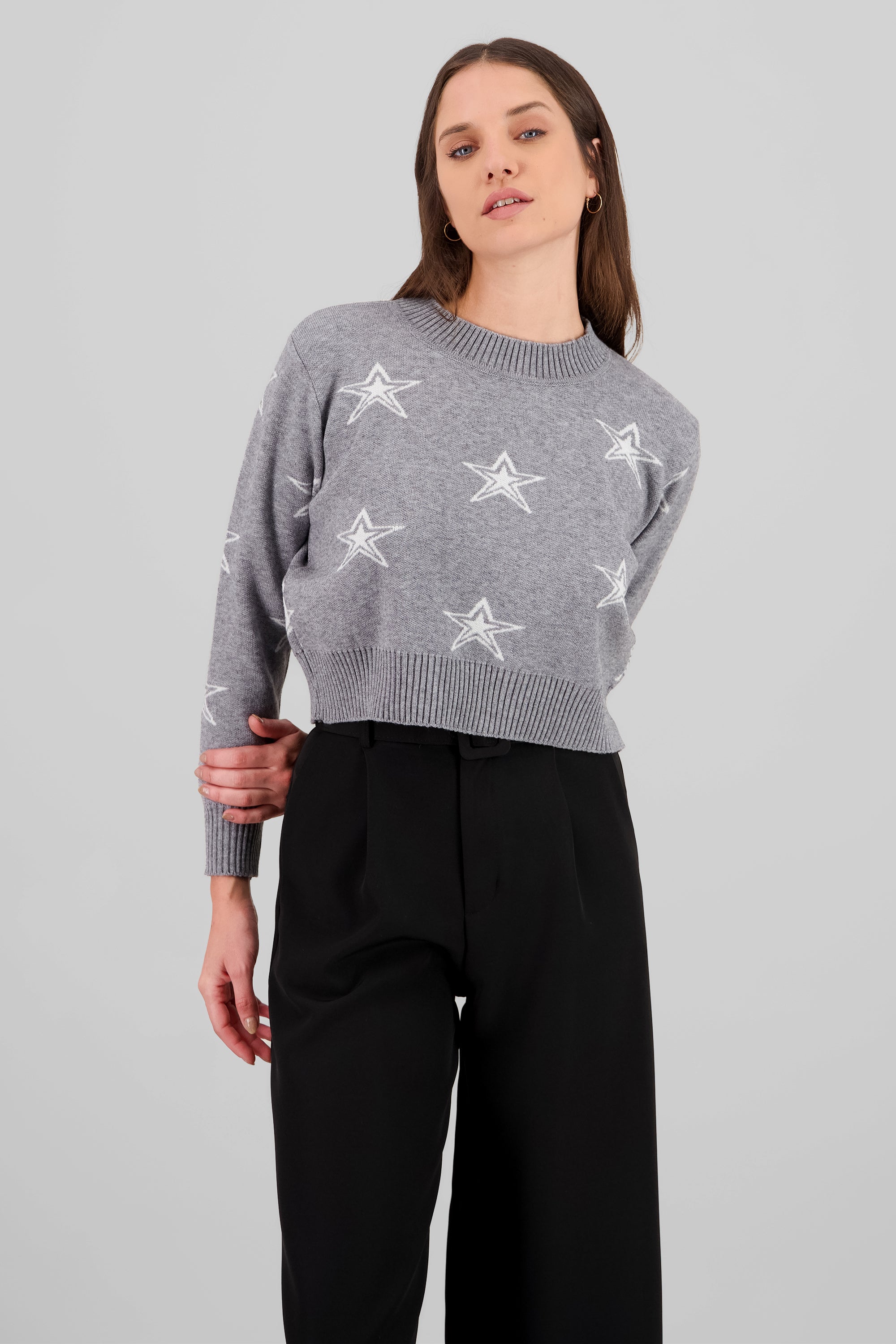 Star Print Soft Knit Sweater GRAY