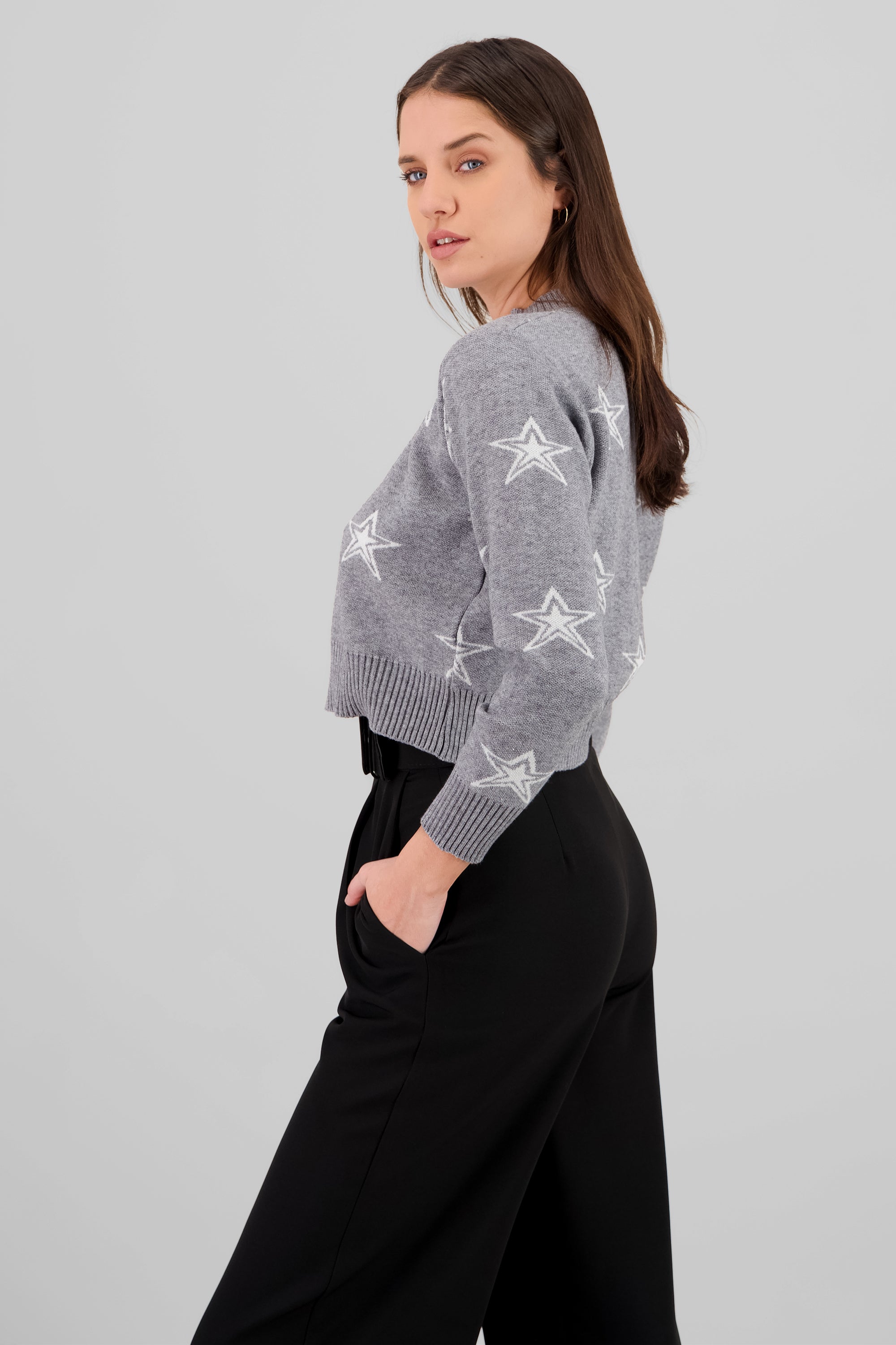 Star Print Soft Knit Sweater GRAY