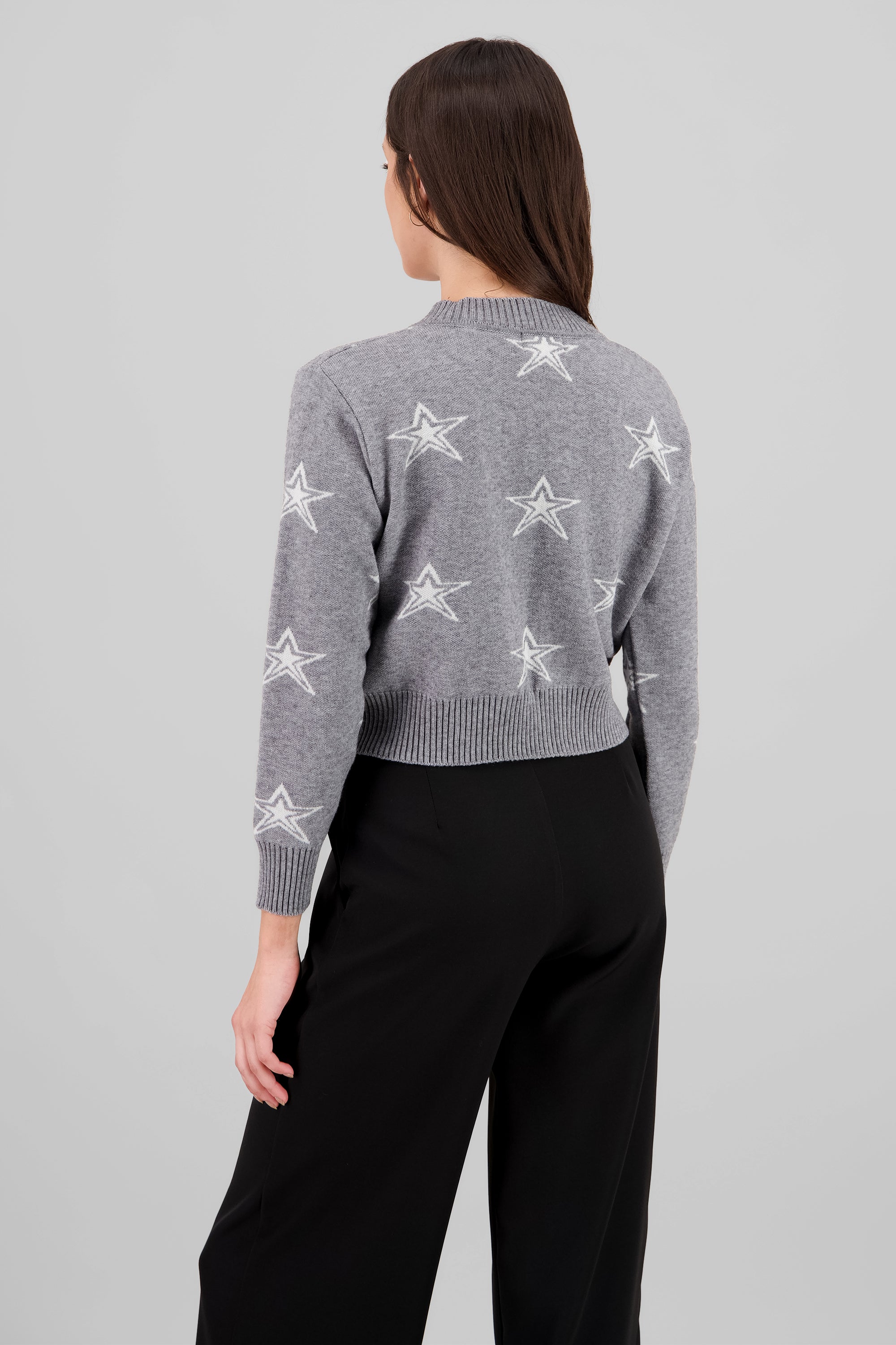 Star Print Soft Knit Sweater GRAY