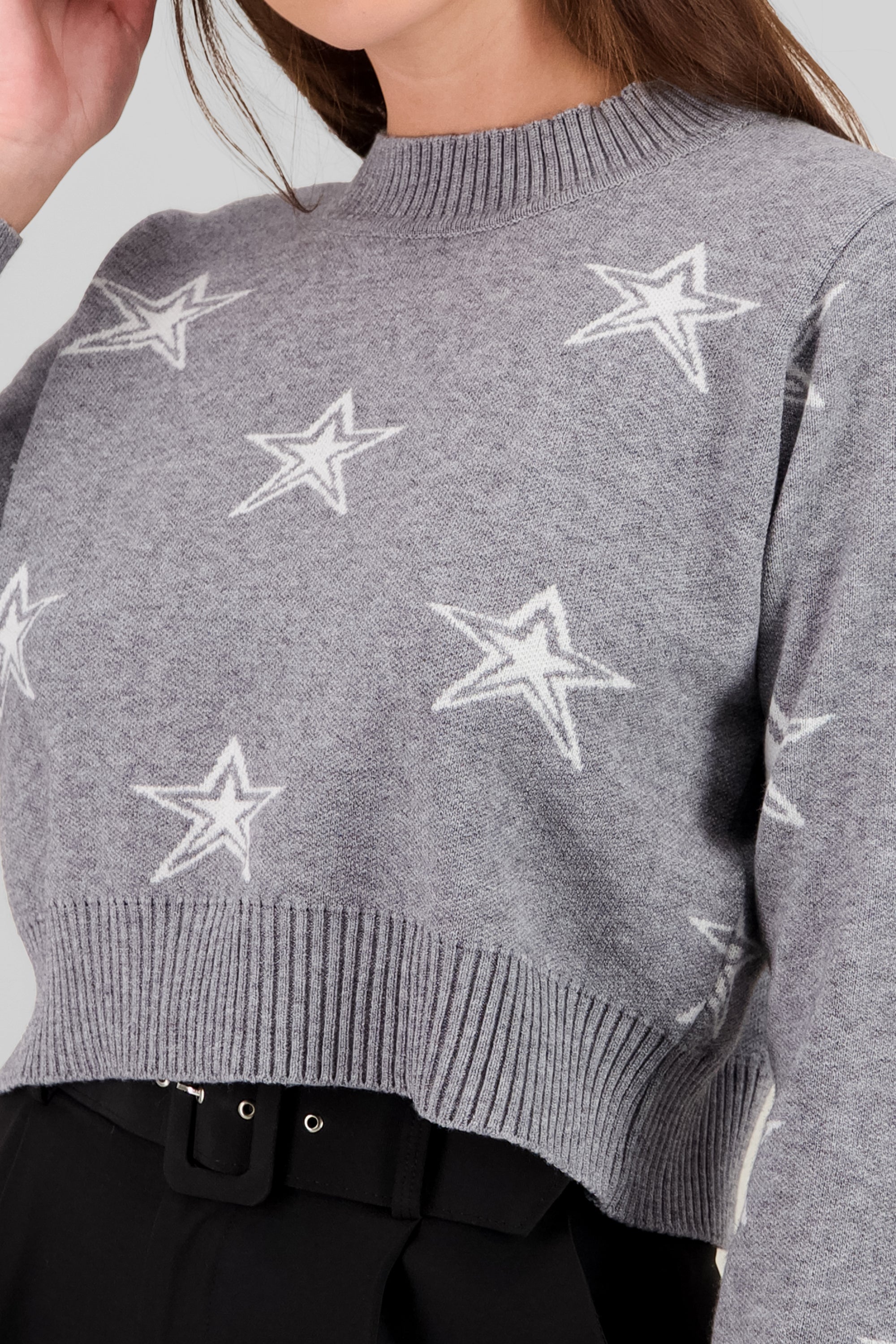 Star Print Soft Knit Sweater GRAY