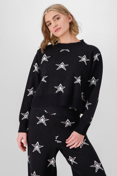 Star Print Soft Knit Sweater BLACK COMBO